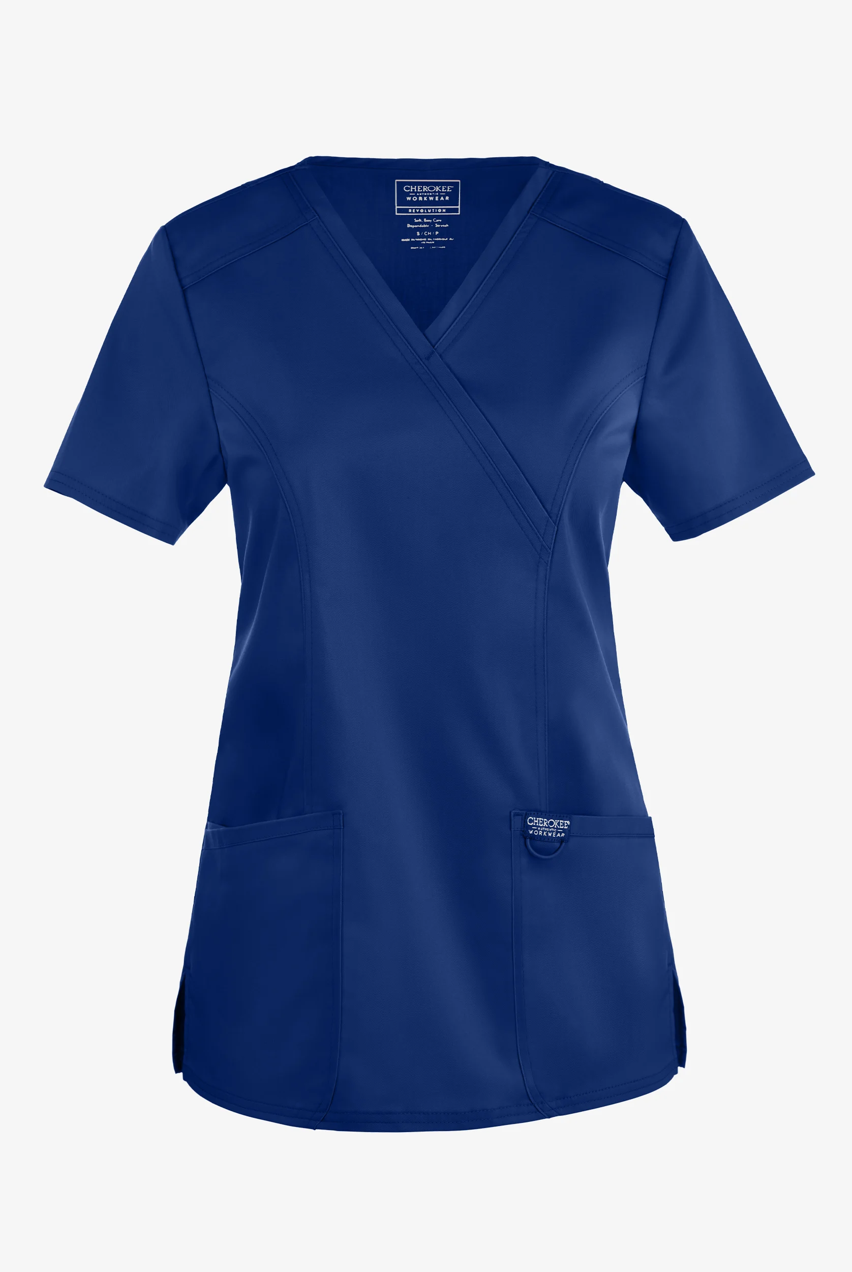 Cherokee Workwear Revolution Women's 2-Pocket STRETCH Mock Wrap Scrub Top