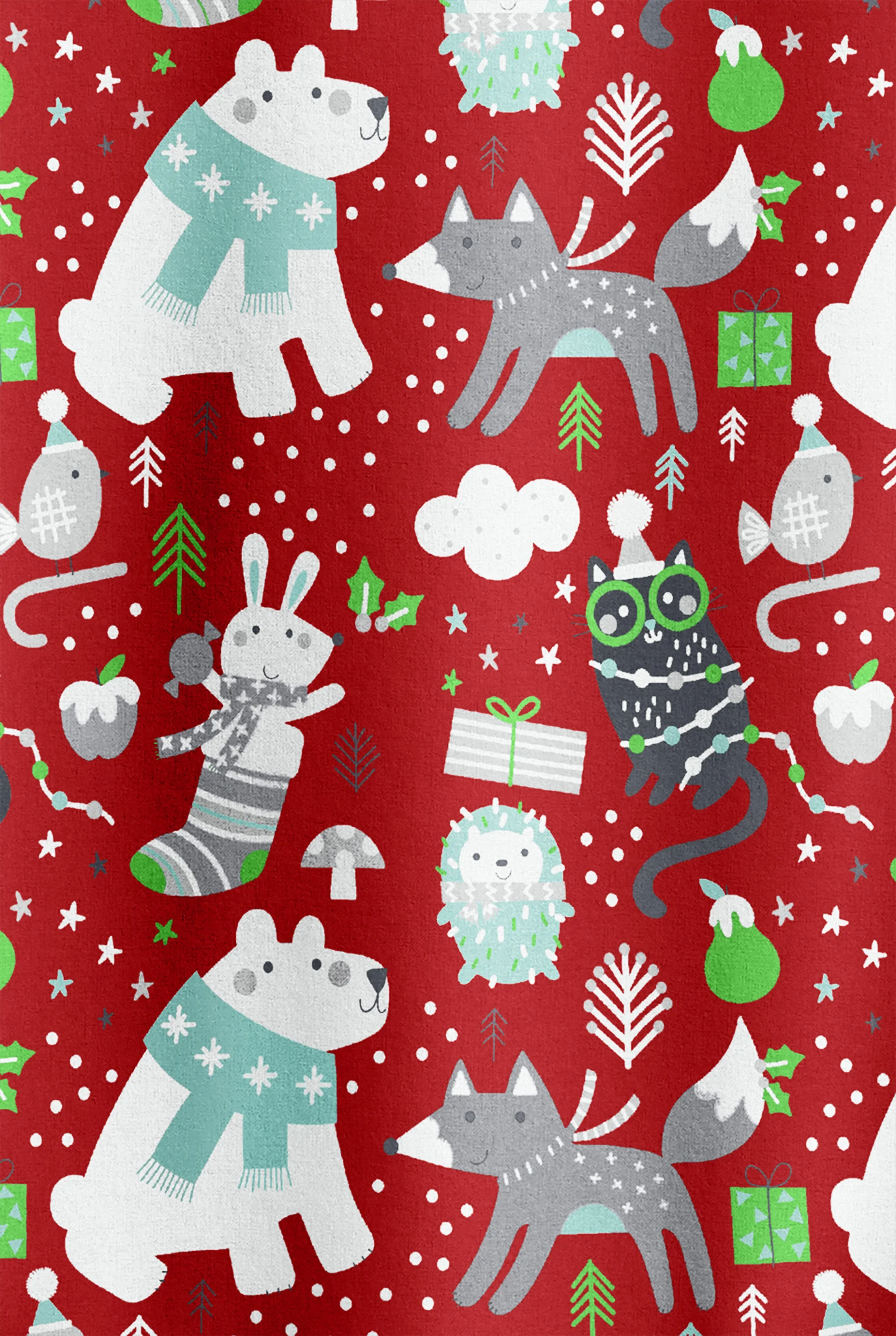 Blusa médica estampada Strictly Scrubs STRETCH Winter Pals Red con cuello en V redondeado y 4 bolsillos para mujer