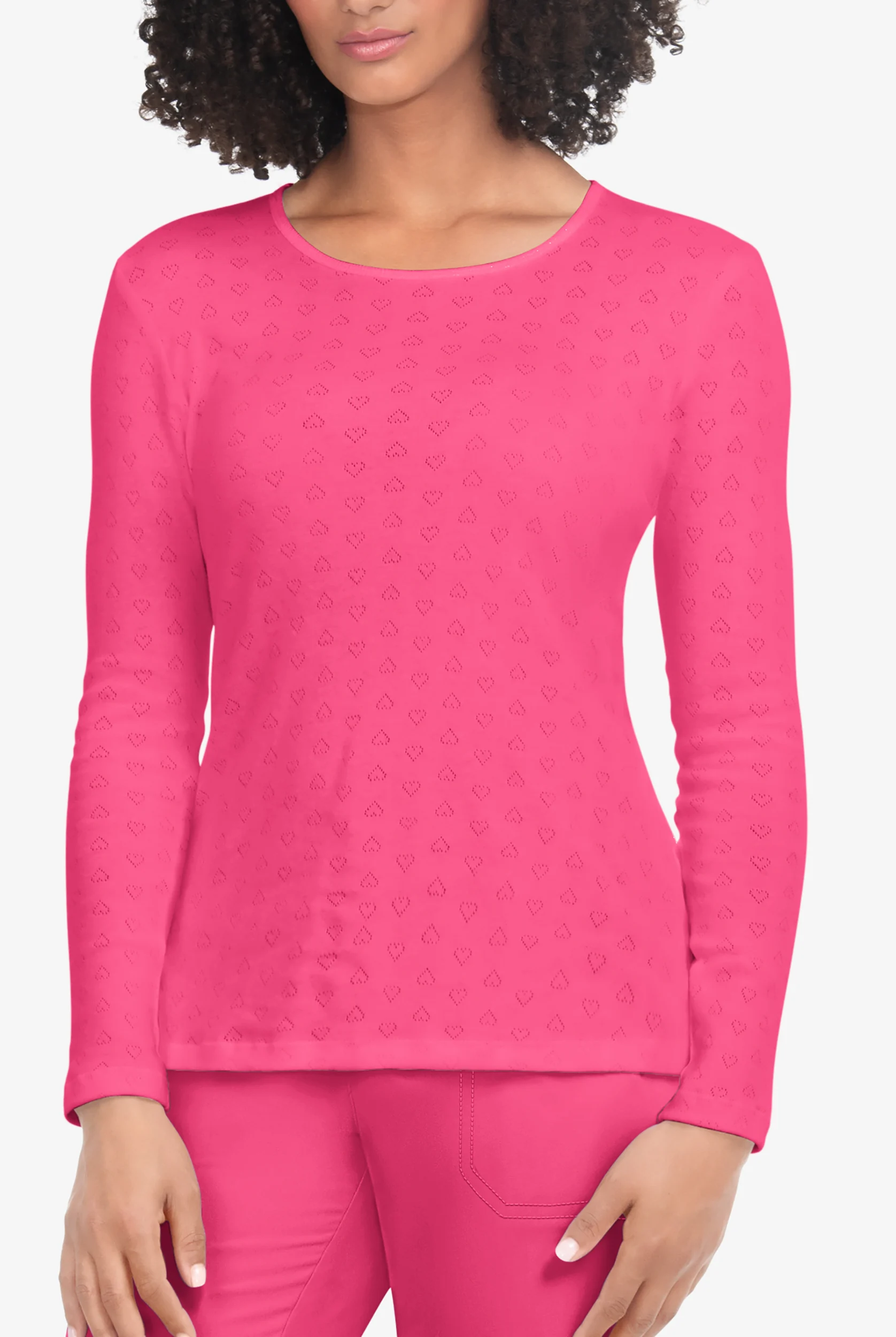 Camiseta médica koi Essentials Rohan con mangas largar y corazón de puntilla para mujer