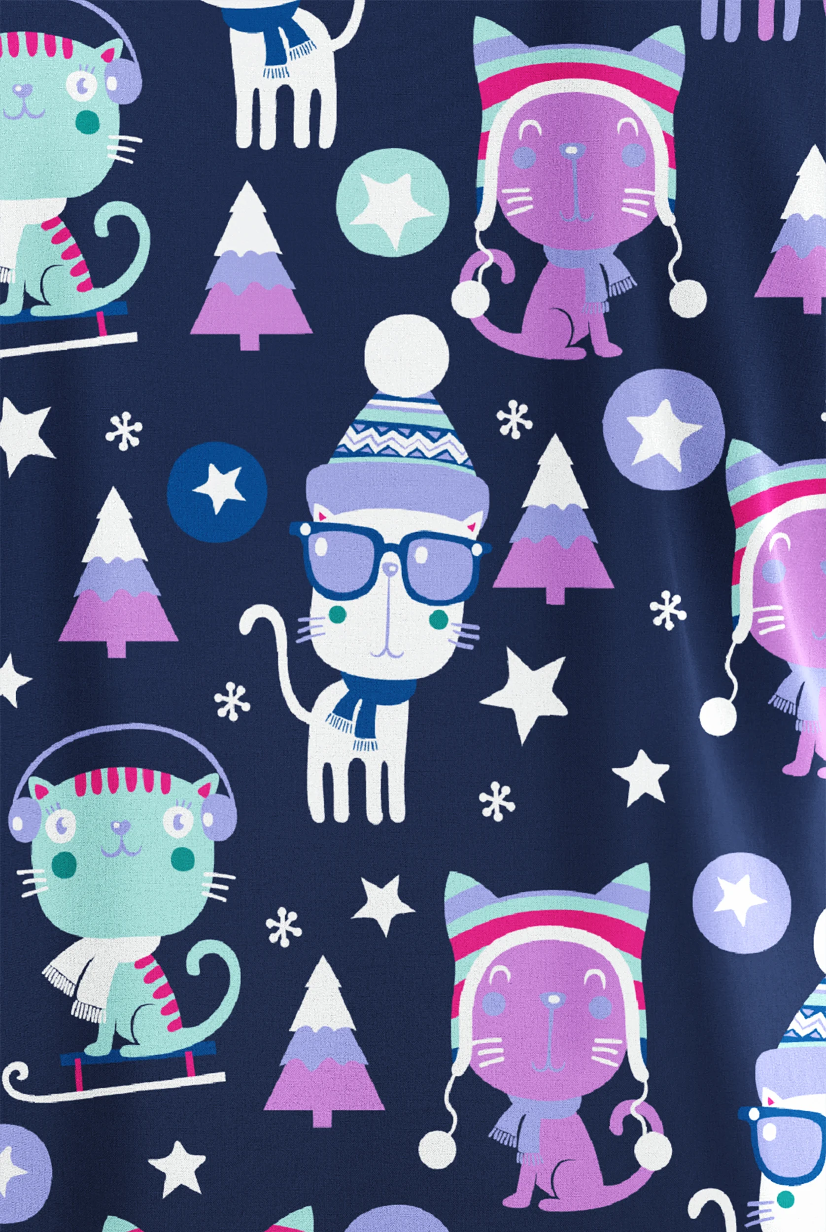 Butter-Soft STRETCH Christmas Kitties Navy Women's 3-Pocket V-Neck Print Scrub Top