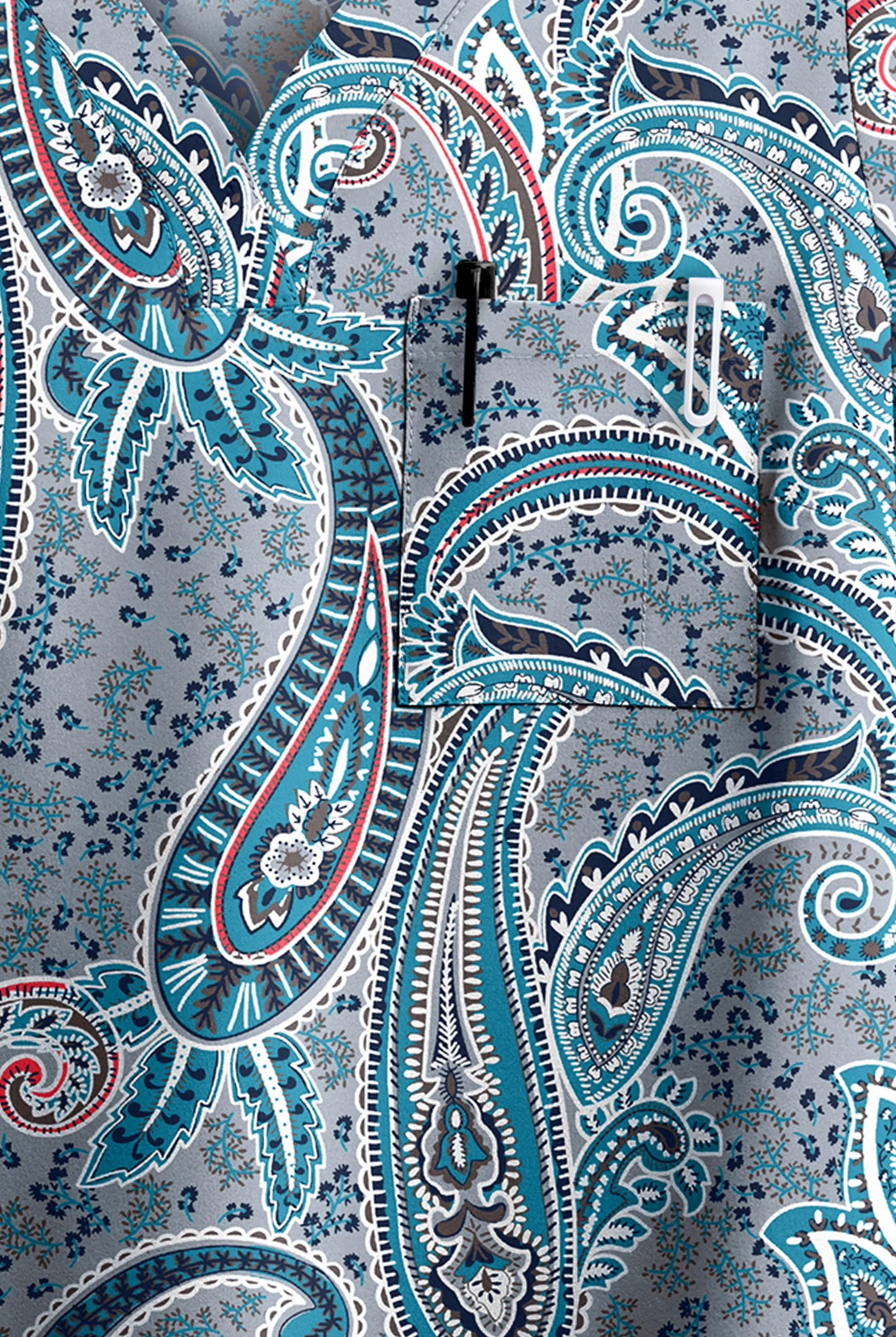 Butter-Soft STRETCH Floral Paisley Women's 1-Pocket V-Neck Print Scrub Top