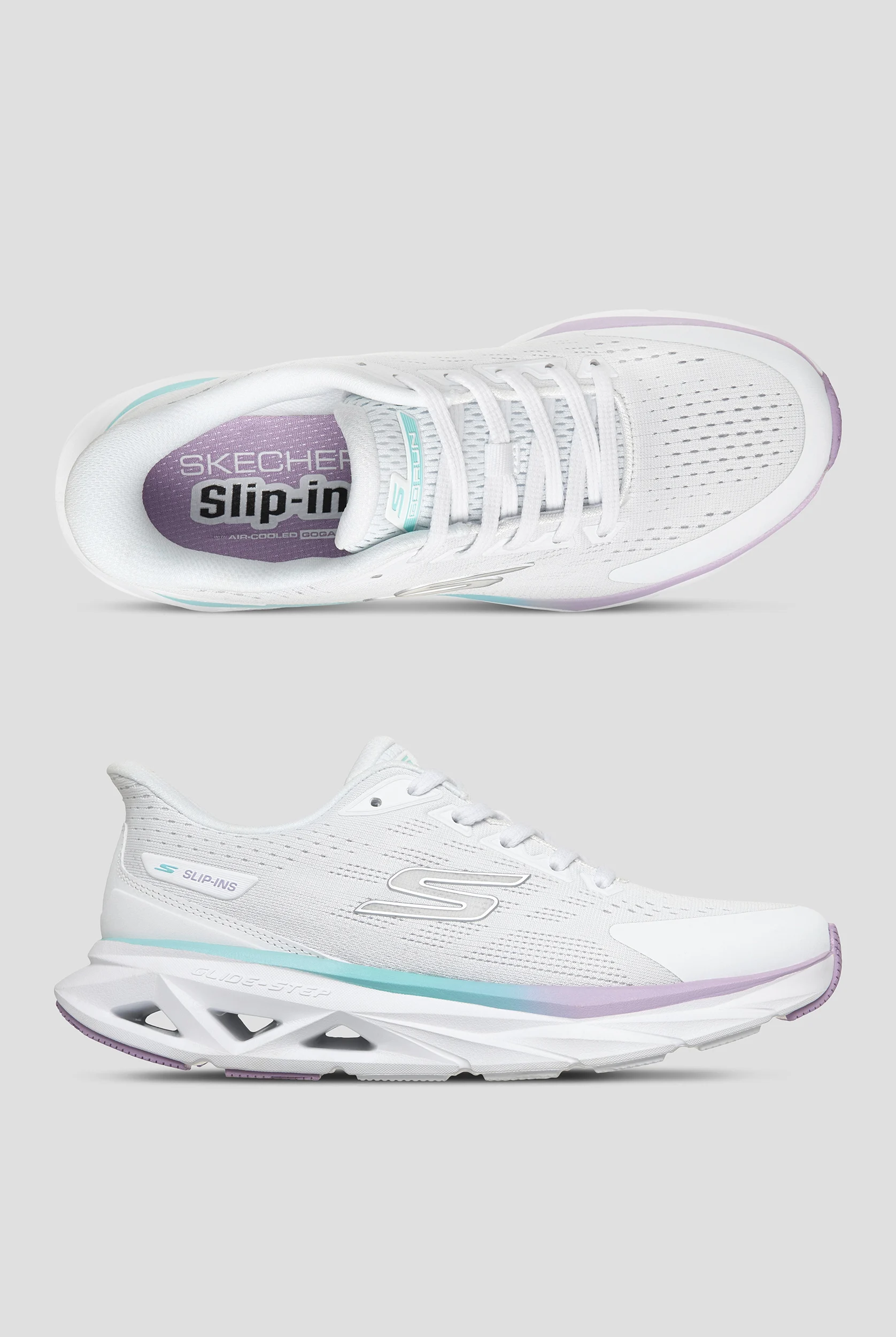 Skechers Performance SLIP-INS: GLIDE-STEP VORTEX Women's White Lace Up Athletic Shoe
