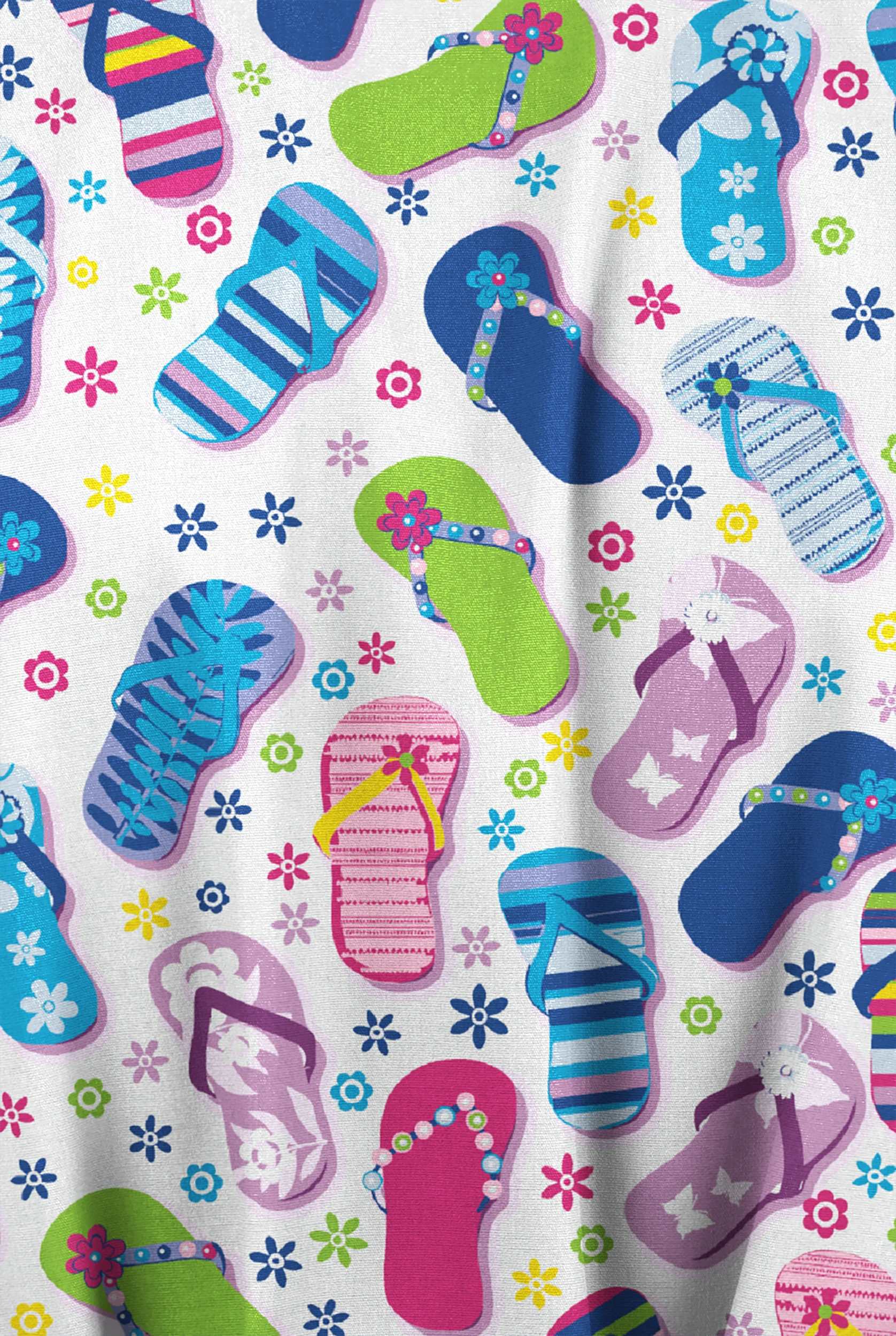 Butter-Soft Originals Flip Flop Fun Royal Women's 3-Pocket Mock Wrap with Ties Print Scrub Top