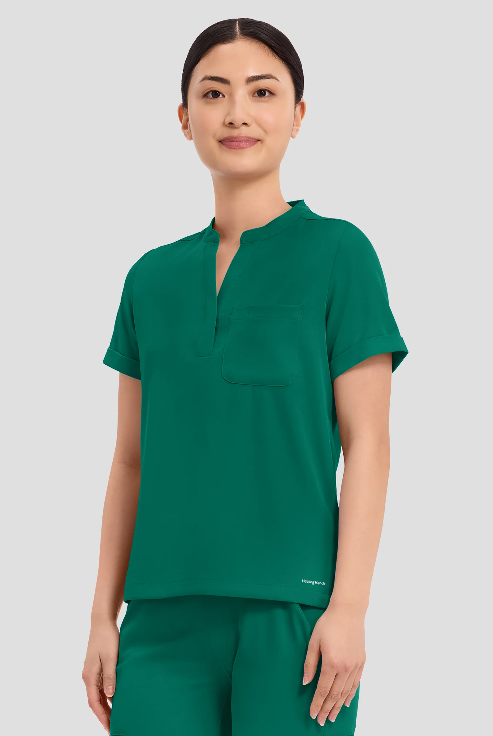 HH Works by Healing Hands Macy Women's 1-Pocket STRETCH Mandarin Collar Tuck In Scrub Top