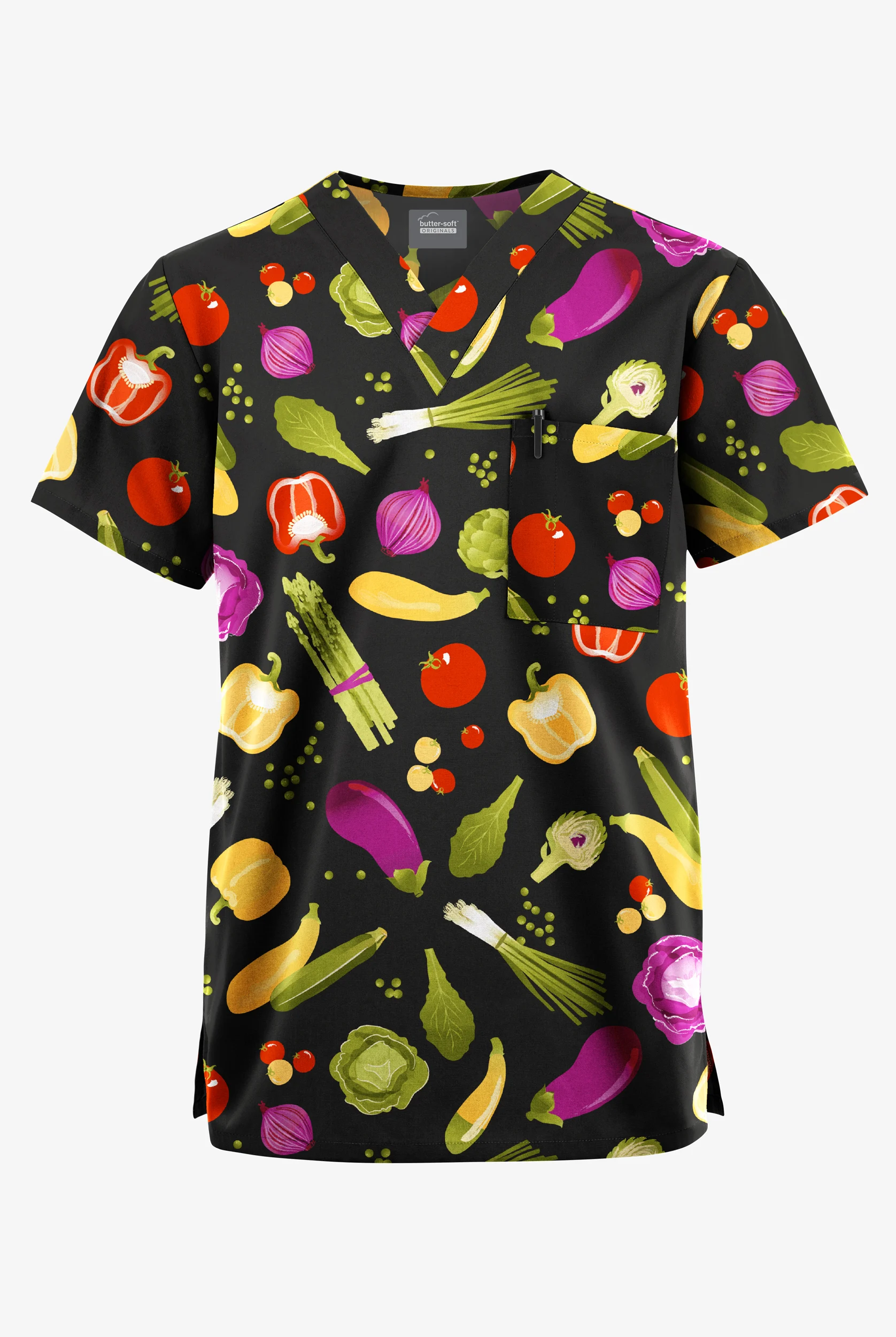 Butter-Soft Originals Fresh Market Unisex 2-Pocket Printed Scrub Top
