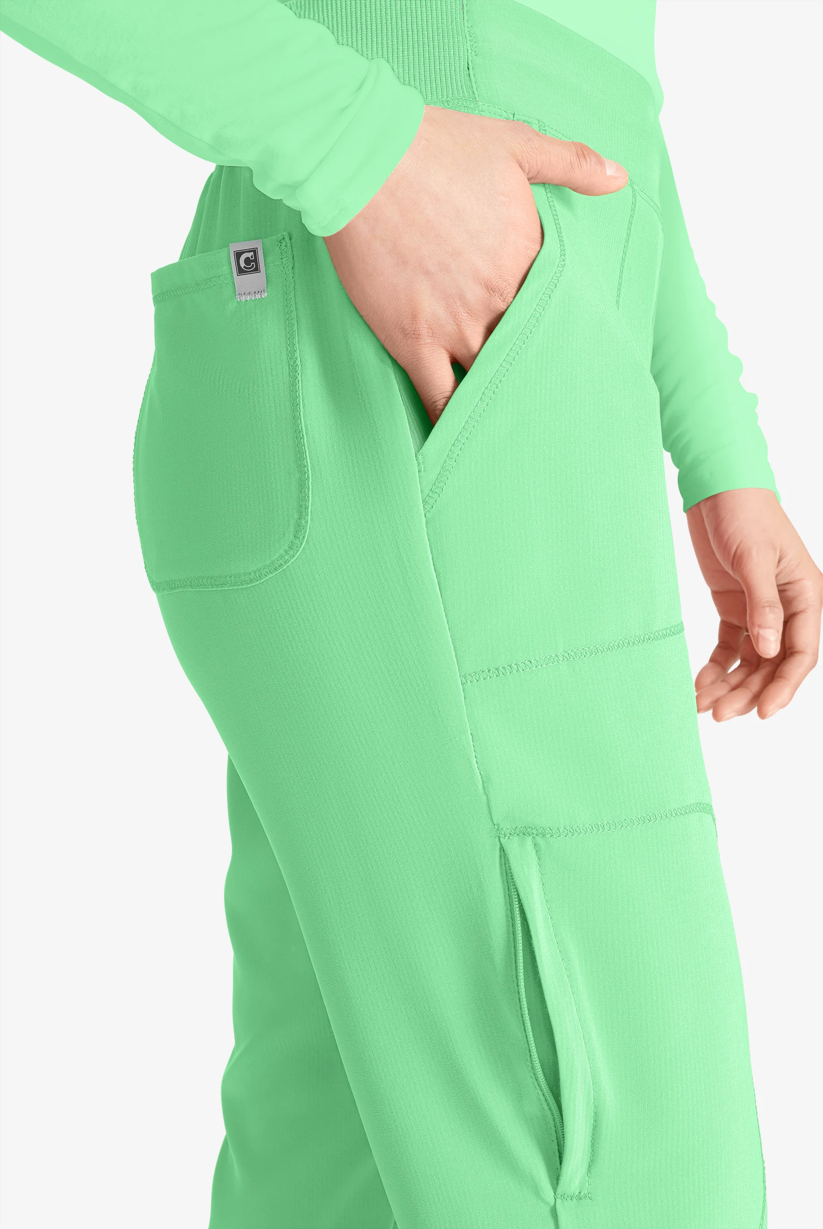 Cherokee Collection Women's 4-Pocket STRETCH Flat Front Rib-Knit Back Waist Cargo Scrub Pants