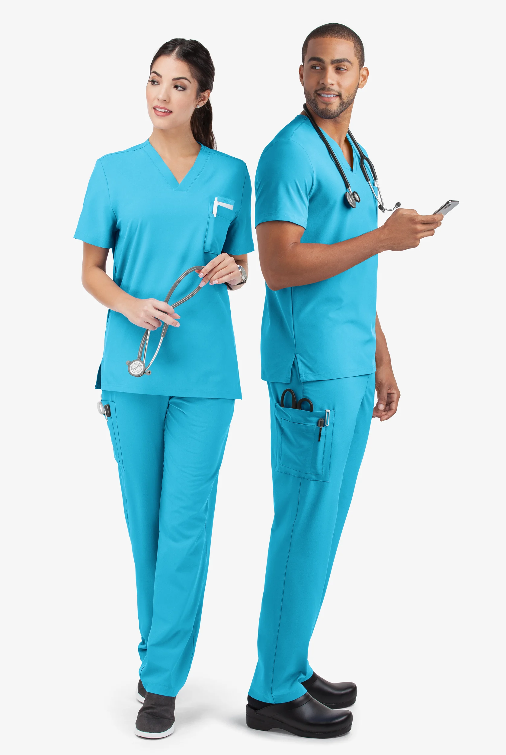 Blusa m&eacute;dica unisex Easy STRETCH Riley con cuello en V y 3 bolsillos
