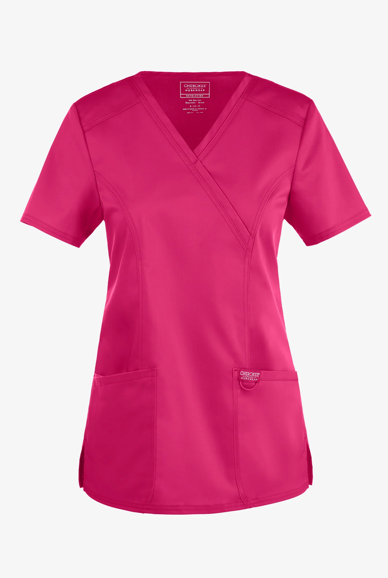 Cherokee Workwear Revolution Women's 2-Pocket STRETCH Mock Wrap Scrub Top