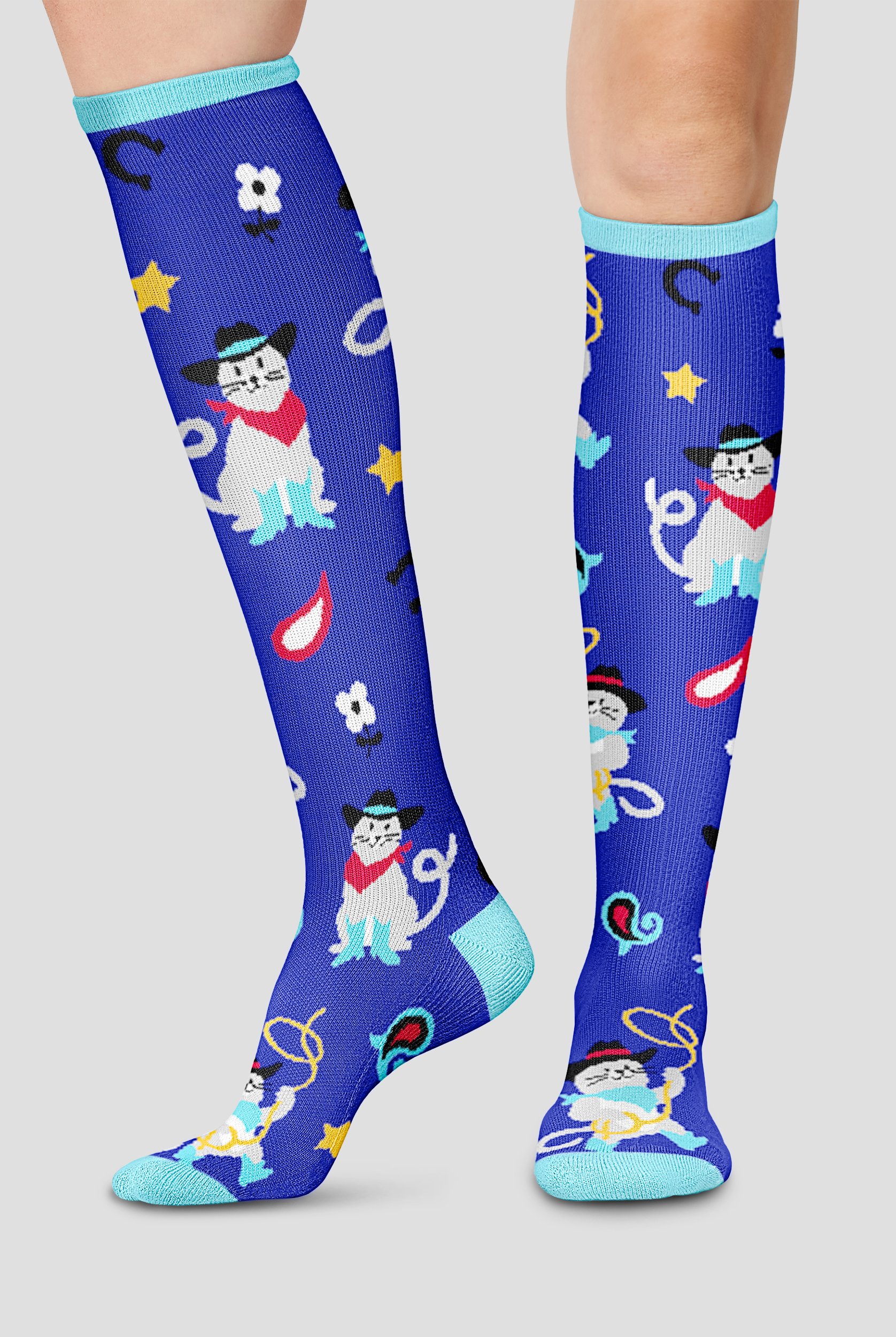 Cherokee Cowgirl Cats Women's 10-15 mmHg Light Compression Socks