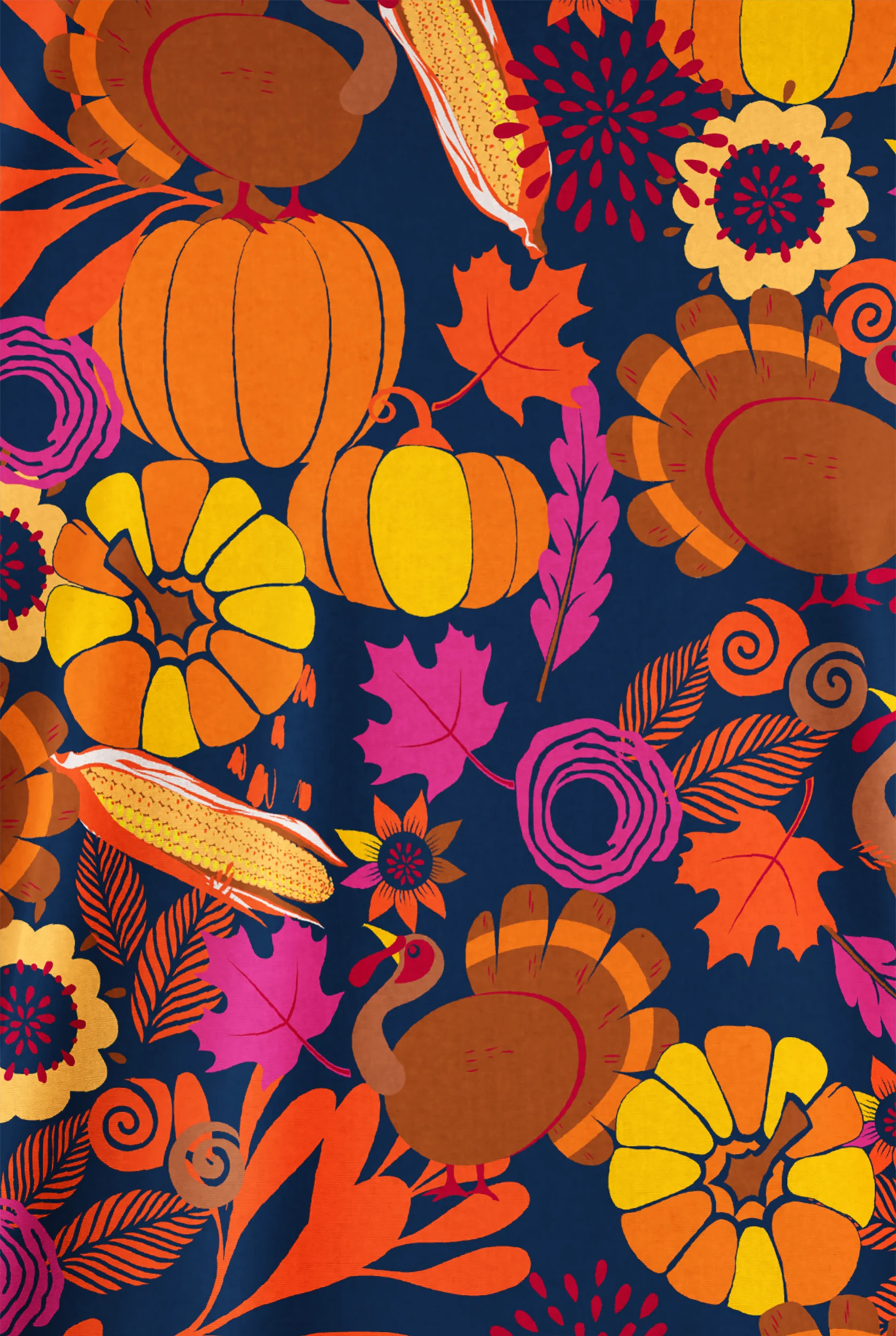 Butter-Soft Originals Forest Thanksgiving Navy Women's 2-Pocket V-Neck Print Scrub Top