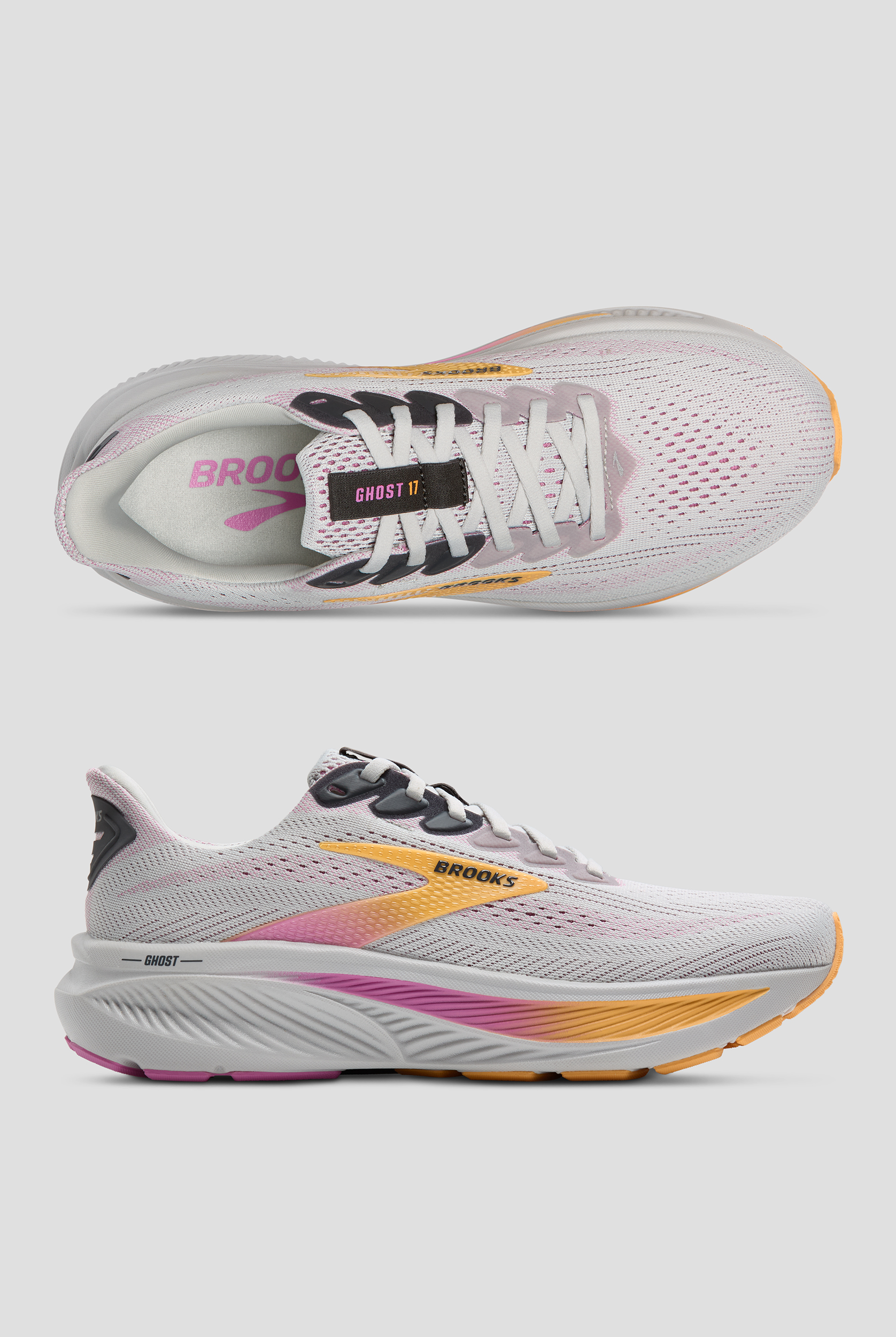 Brooks Women's Ghost 17 Oyster/Apricot/Pink Athletic Lace Up Shoes