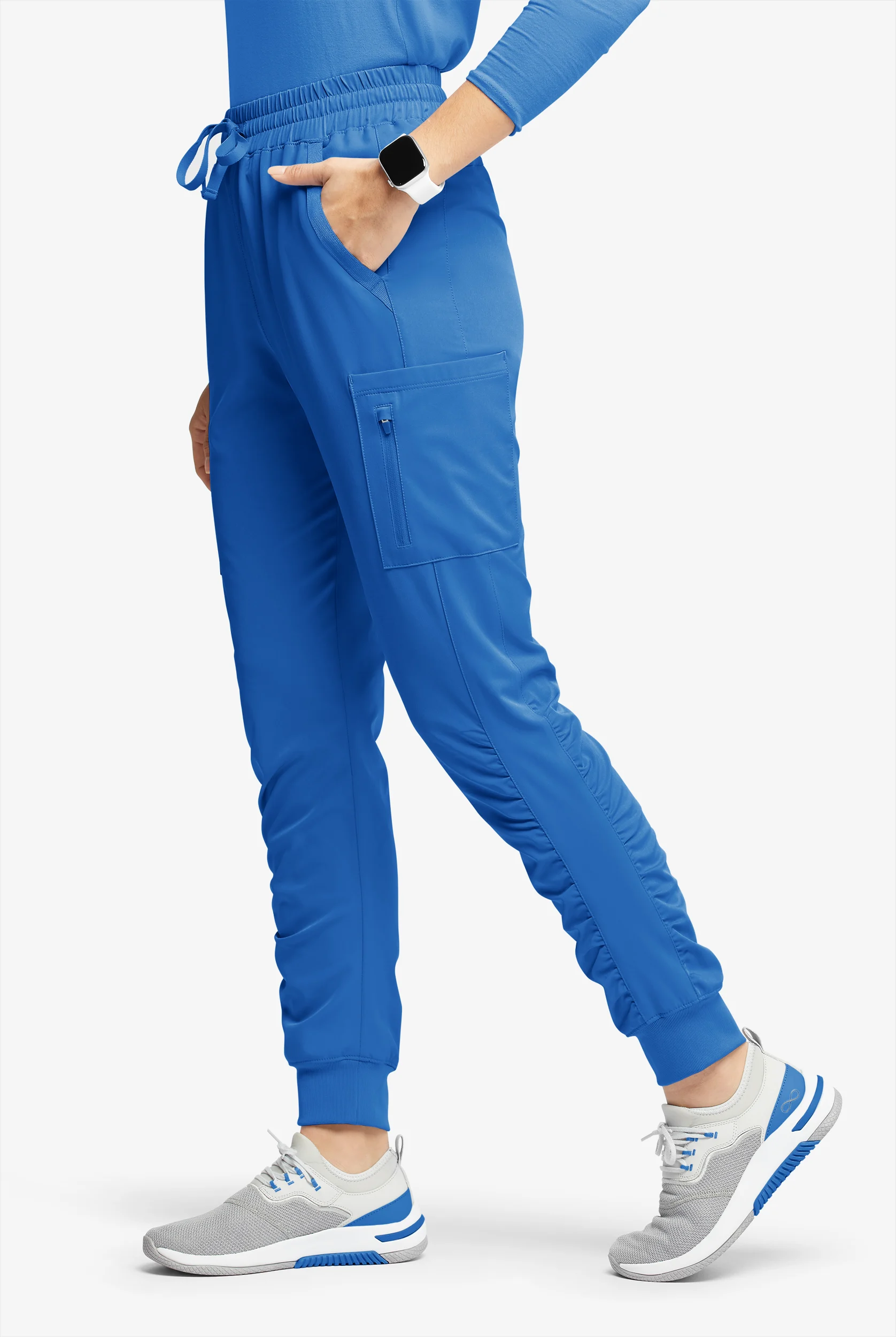 WhisperLite Calla Women's 6-Pocket Ruched Leg Cargo Scrub Pants - Petite