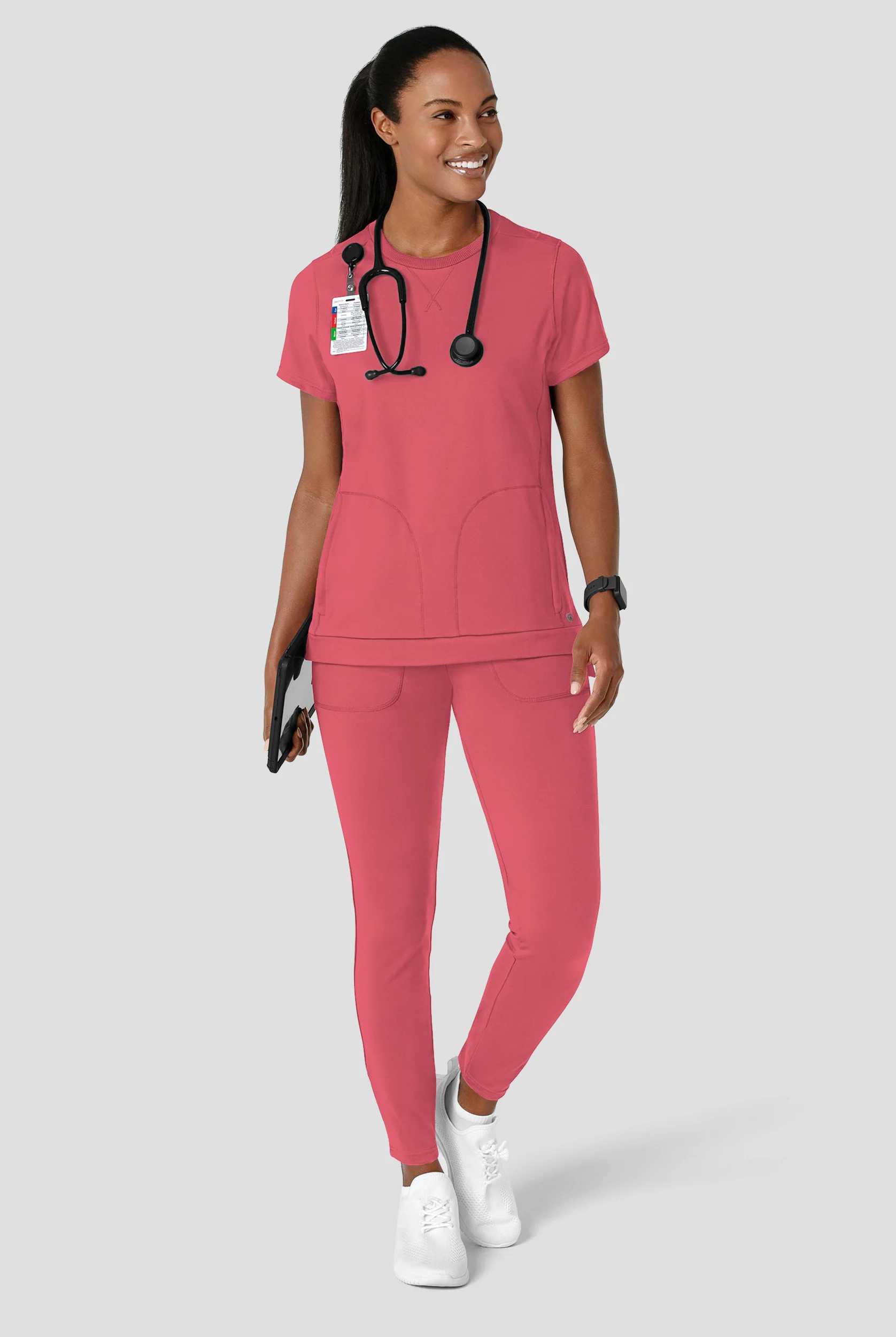 Wink Renew Knit Women's 2-Pocket STRETCH Rib-Knit Crew Neck Scrub Top