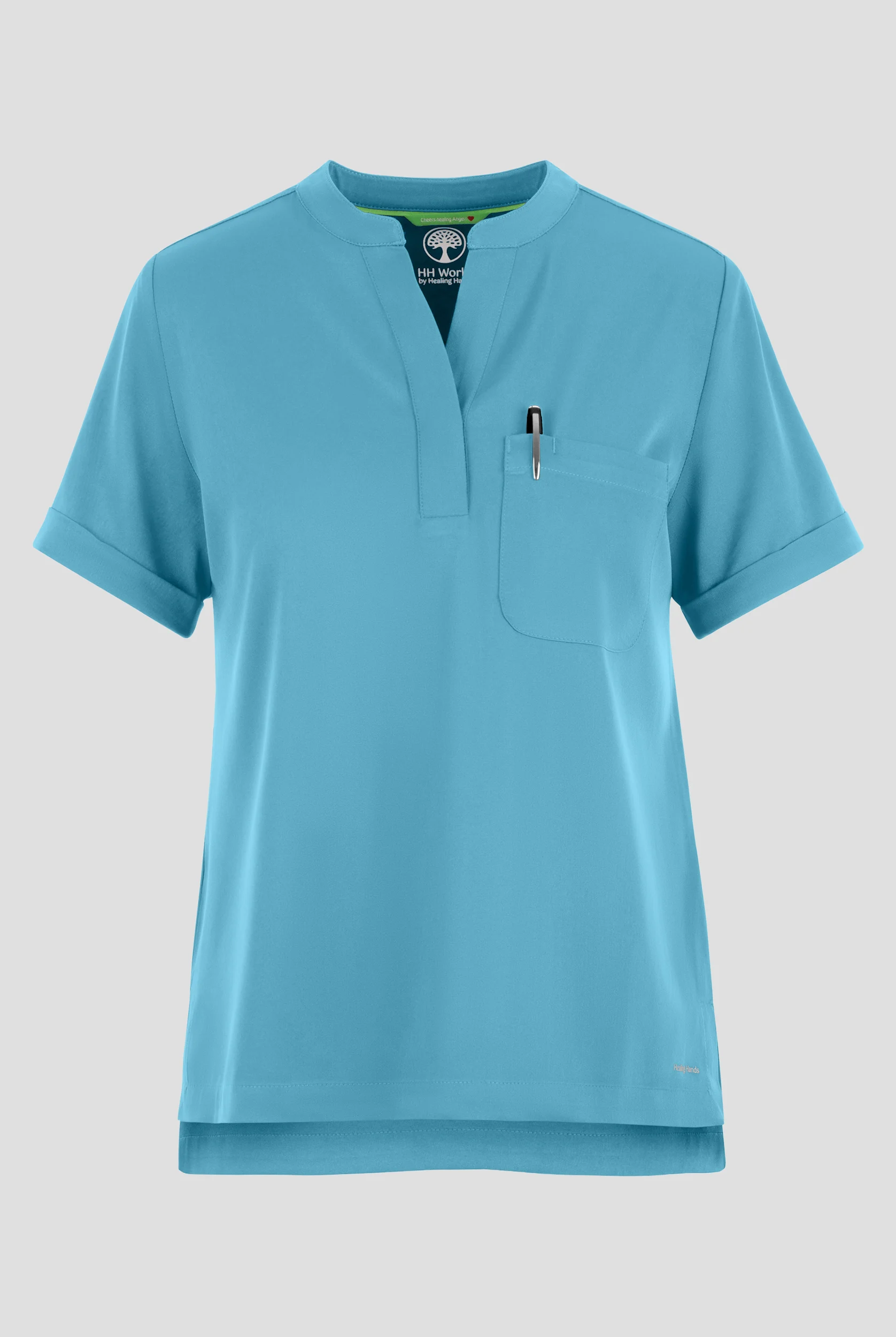 HH Works by Healing Hands Macy Women's 1-Pocket STRETCH Mandarin Collar Tuck In Scrub Top