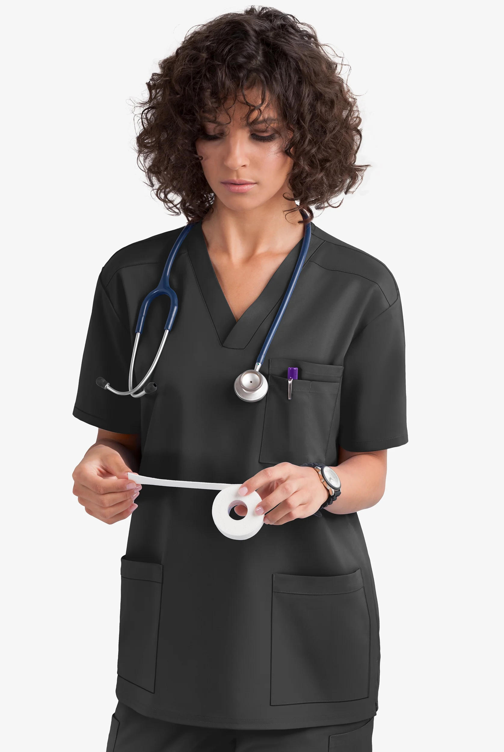 Blusa m&eacute;dica unisex UA Flex2 STRETCH con cuello en V y 4 bolsillos