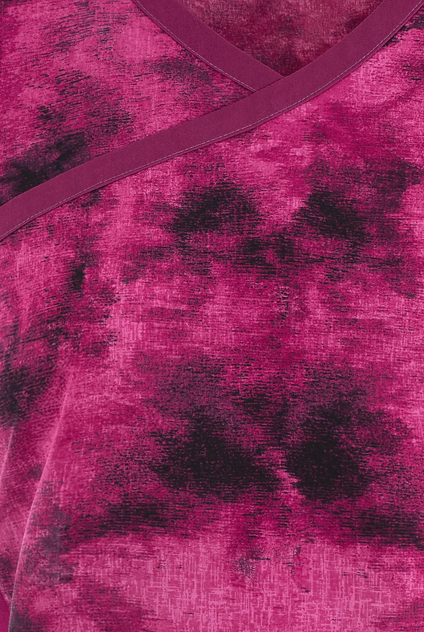 koi Lite Stretch Heather Raspberry Tie Dye Women's 2-Pocket Mock Wrap Print Scrub Top