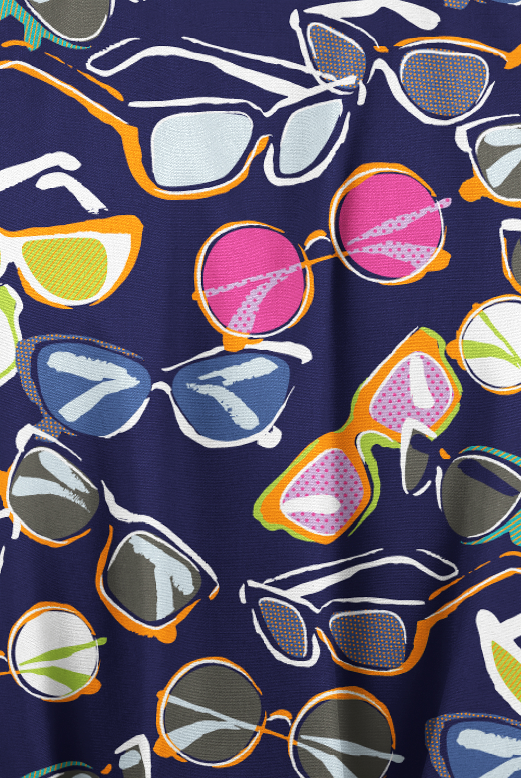 Butter-Soft Originals Fancy Shades Navy Women's 3-Pocket Mock Wrap with Ties Print Scrub Top