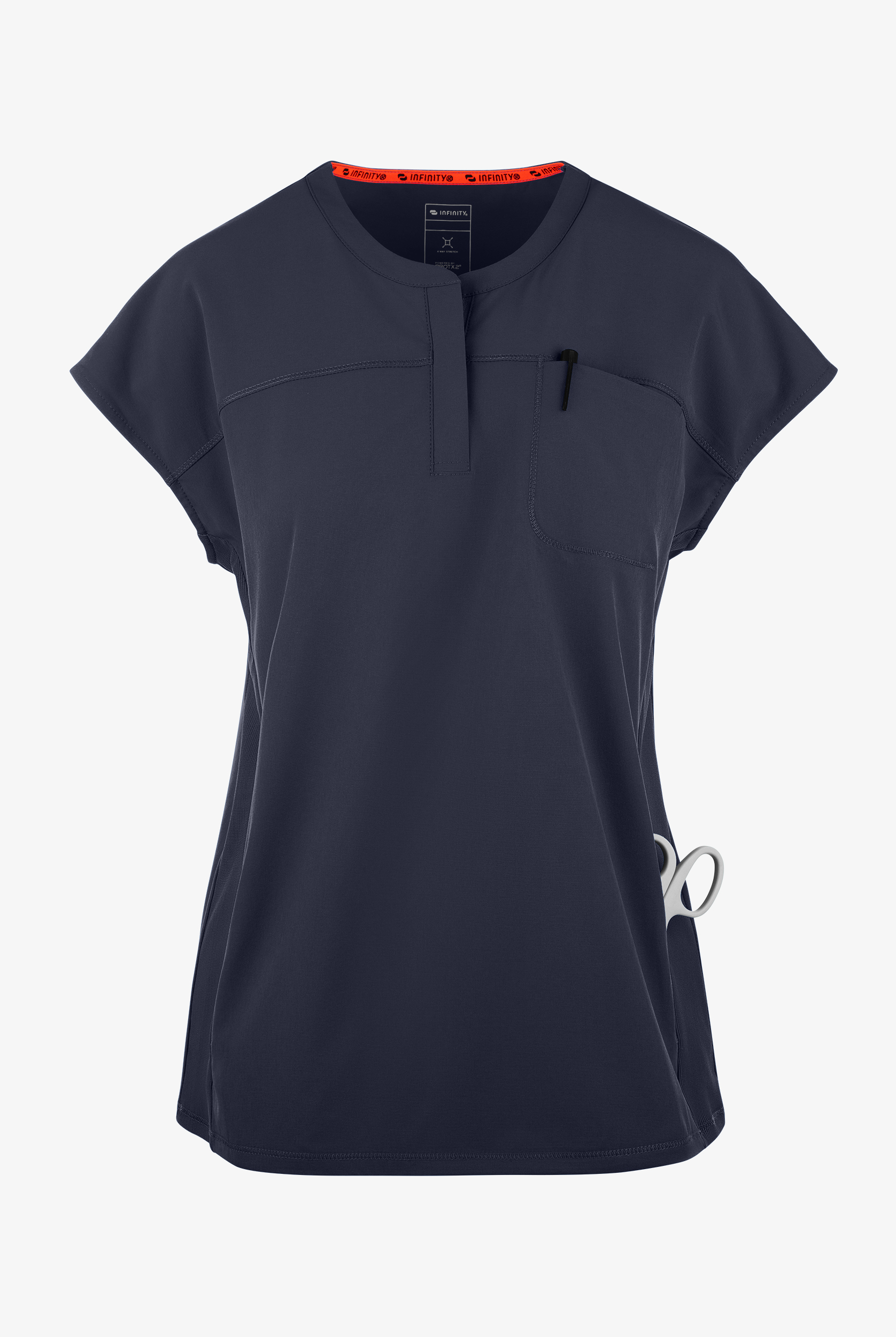 Infinity GNR8 Women's 3-Pocket STRETCH Rib-Knit Dolman Sleeve Zip Placket Round Neck Scrub Top