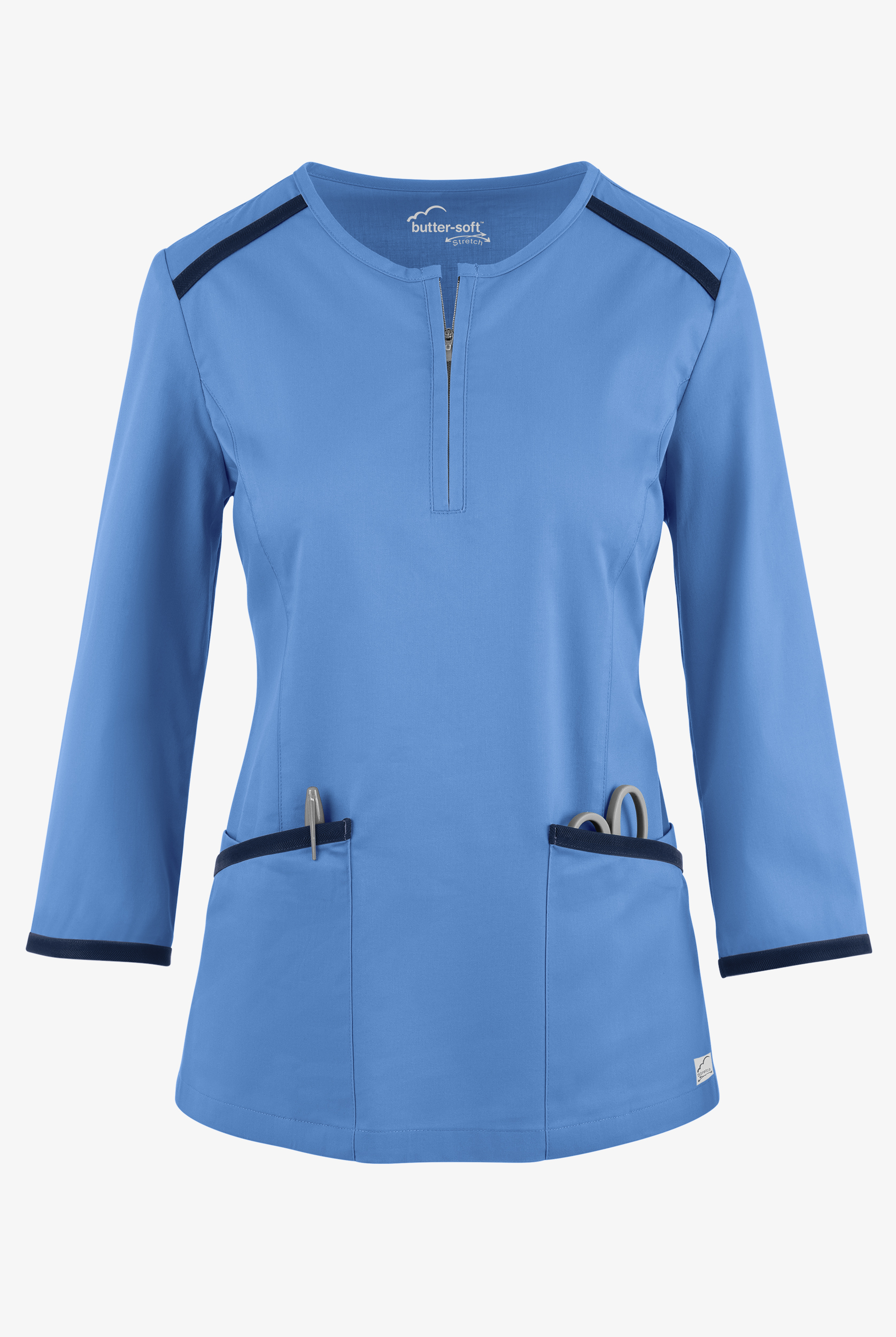 Blusa médica UA Butter-Soft STRETCH con mangas 3/4 y cremallera para mujer