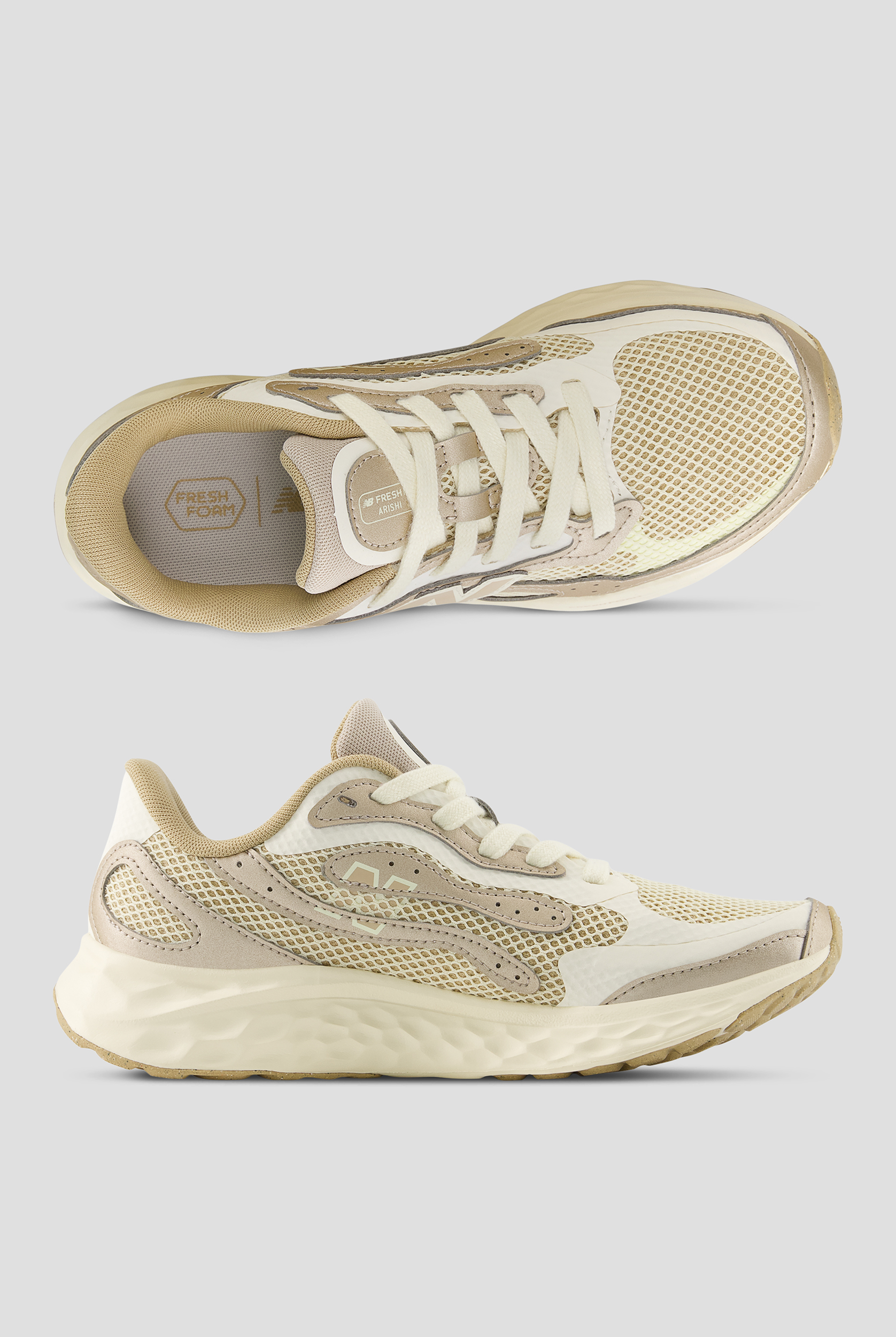 Zapatillas deportivas New Balance Arishi Incense/Light Gold Metallic con cordones para mujer