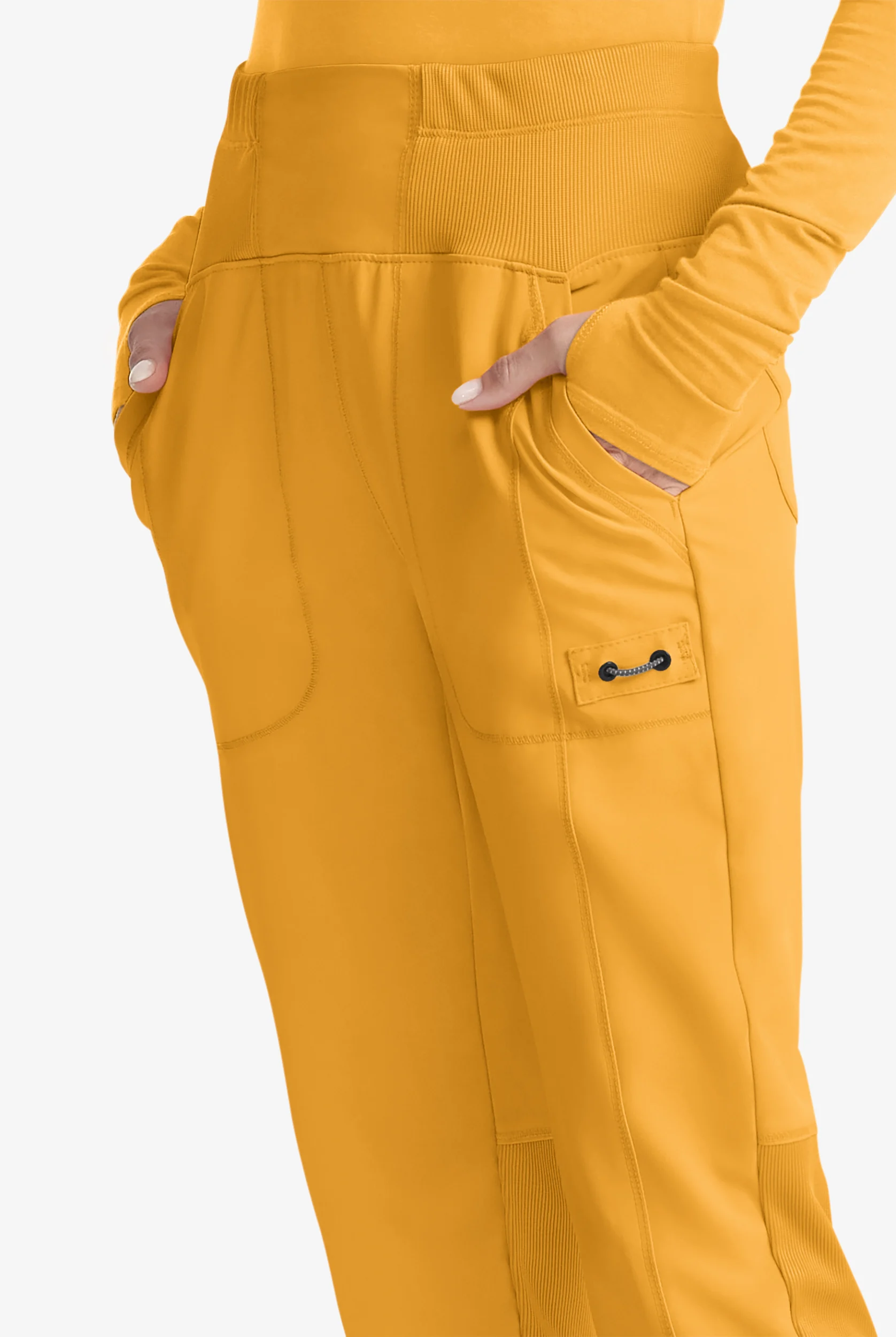 Infinity Women's 5-Pocket STRETCH Rib-Knit Detail High Waisted Slim Leg Scrub Pants