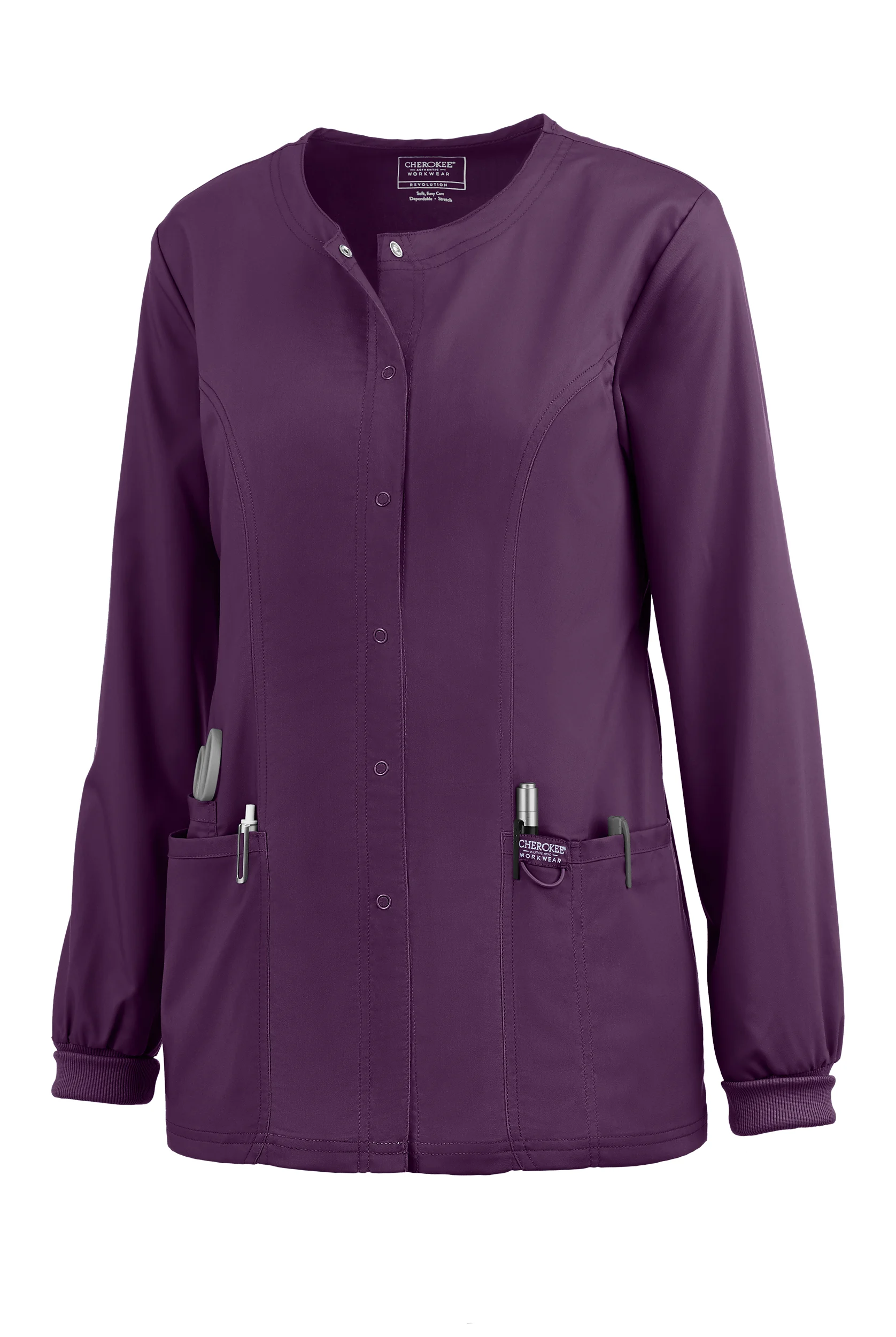 Cherokee Workwear Revolution Women's 3-Pocket STRETCH Snap Front Scrub Jacket