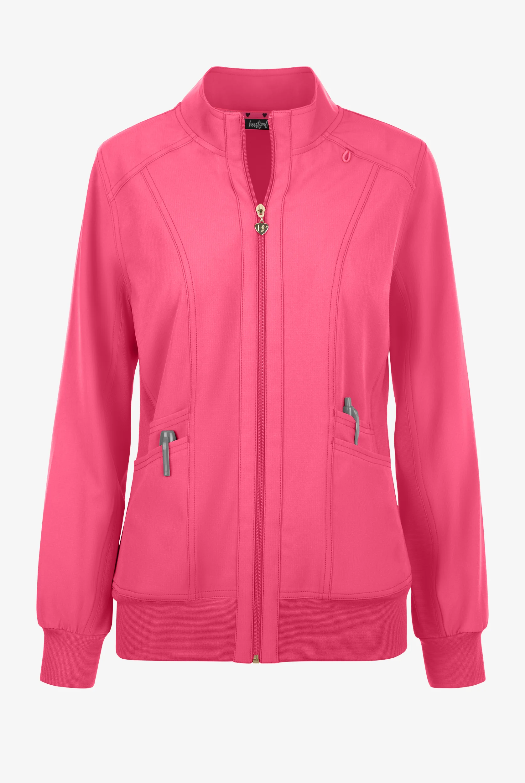 heartsoul Break On Through Women's 4-Pocket STRETCH Stand Up Collar Zip Front Scrub Jacket
