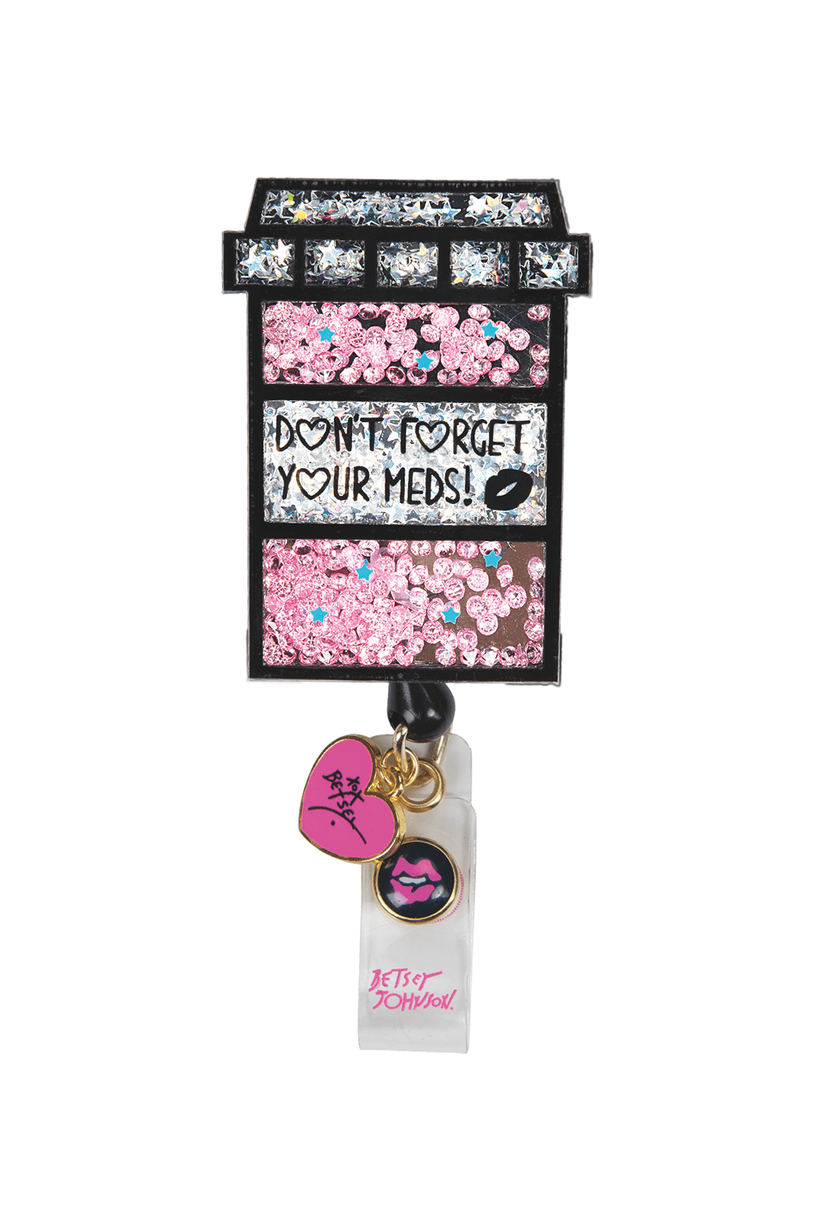 Betsey Johnson Pill Box Button-Snap Retractable ID Badge Holder