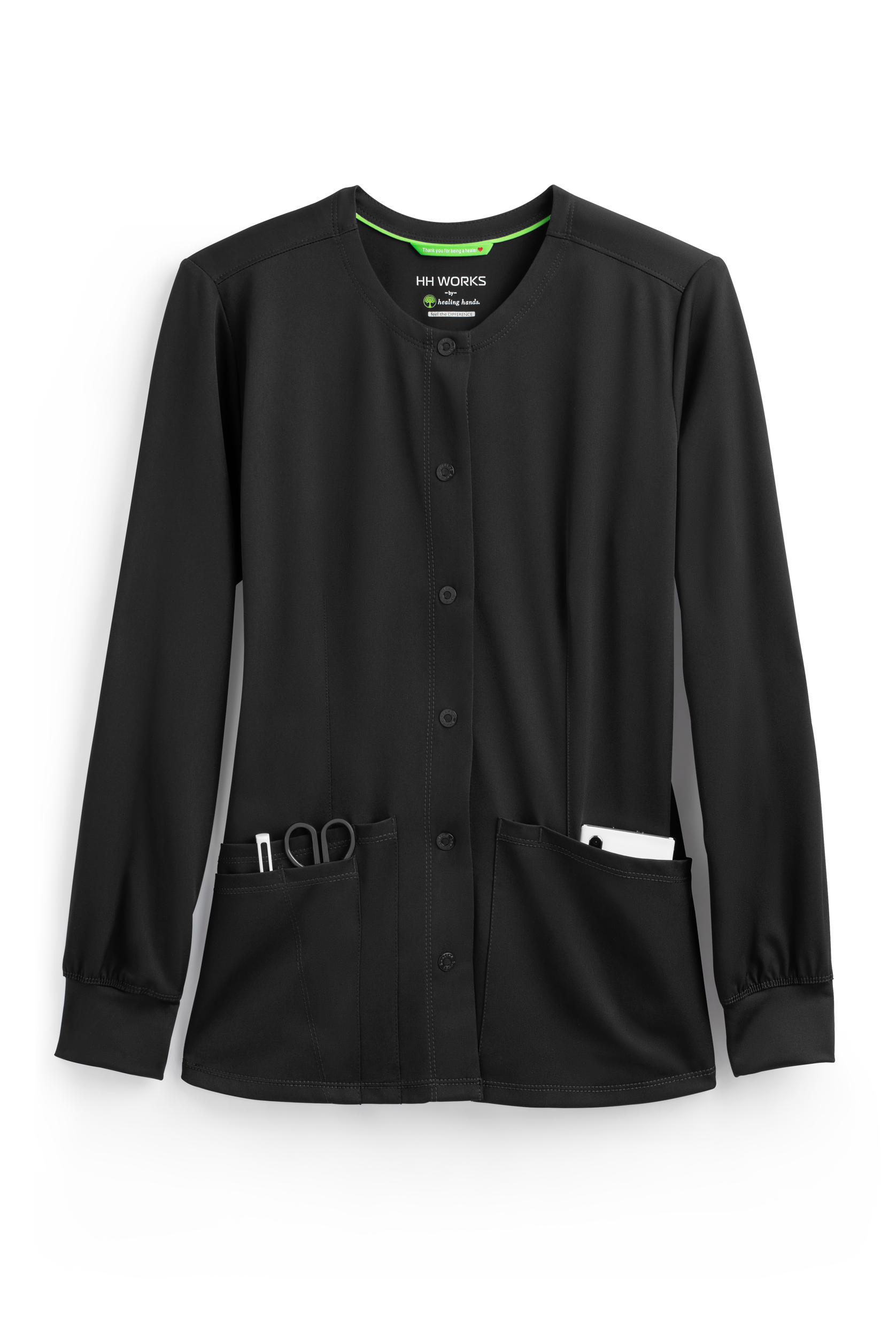 HH Works by Healing Hands Megan Women's 4-Pocket STRETCH Round Neck Warm-Up Scrub Jacket