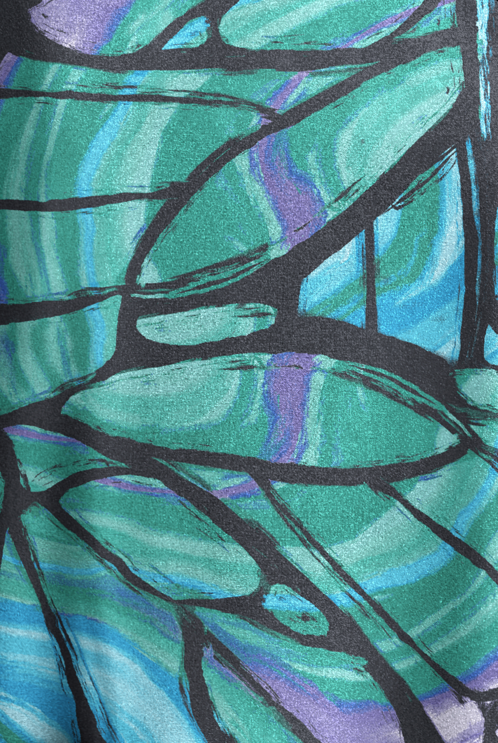 Easy STRETCH Kaleidoscope Butterflies Women's 4-Pocket Raglan V-Neck Mock Wrap Print Scrub Top