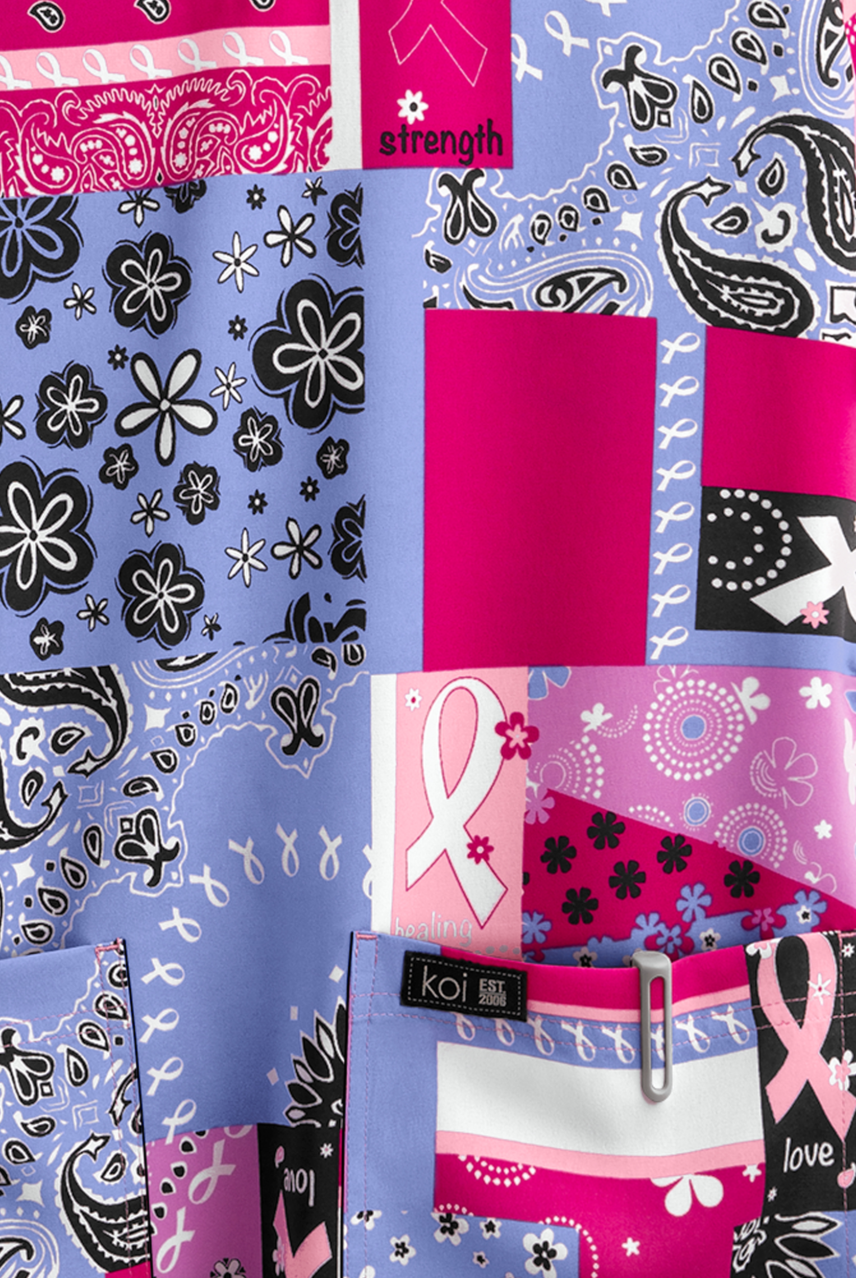 koi Basics Bandana Women's 2-Pocket V-Neck Print Scrub Top