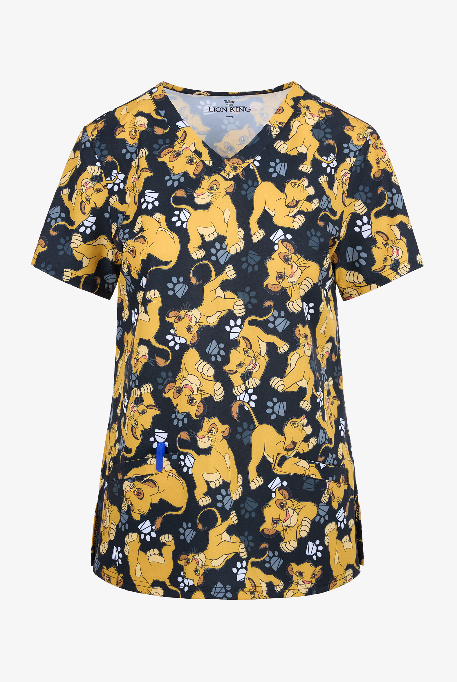 Lion King Funscrubs Women's 2-Pocket STRETCH V-Neck Print Scrub Top