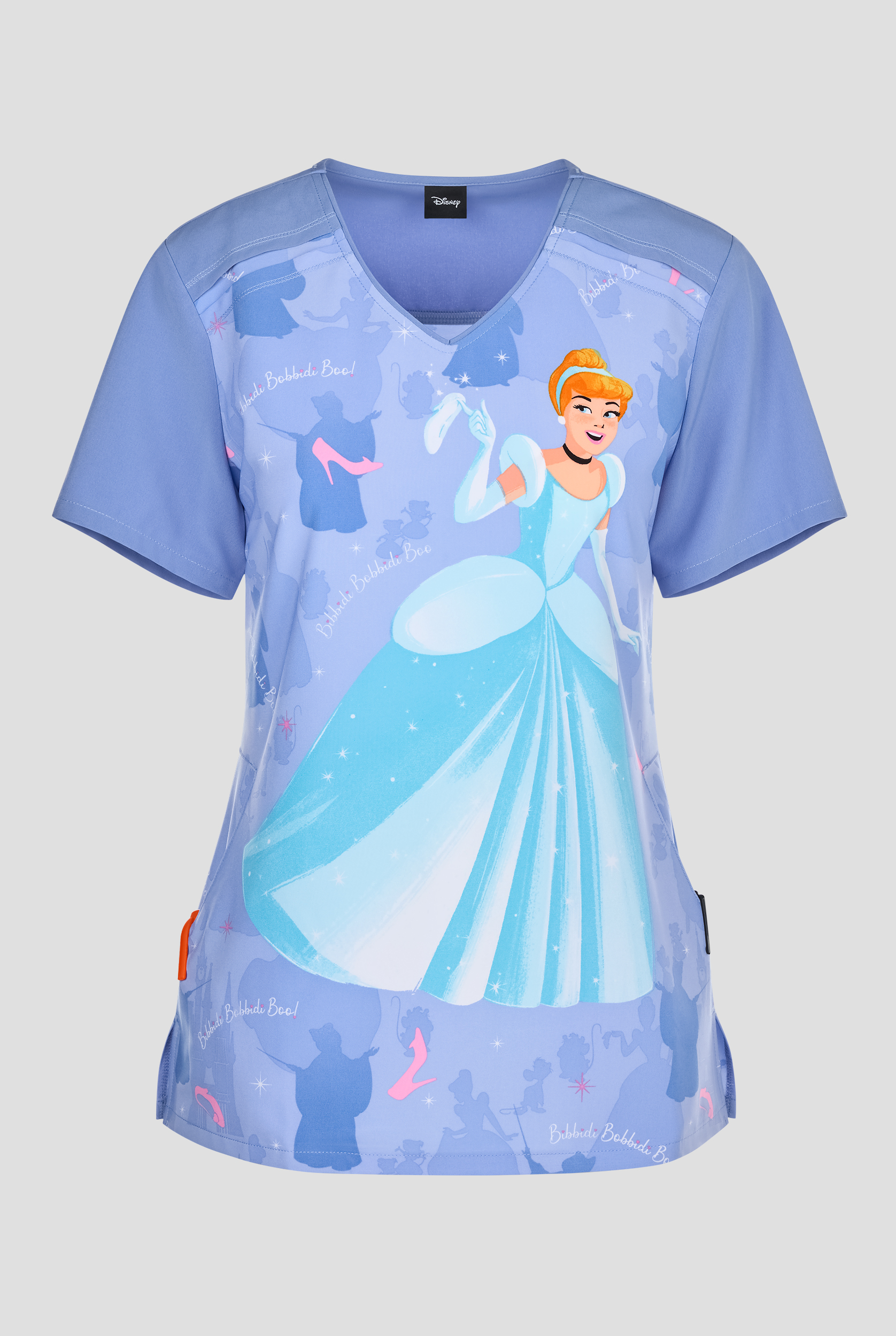 Tooniforms Disney's Cinderella’s Slipper Women's 2-Pocket STRETCH V-Neck Print Scrub Top