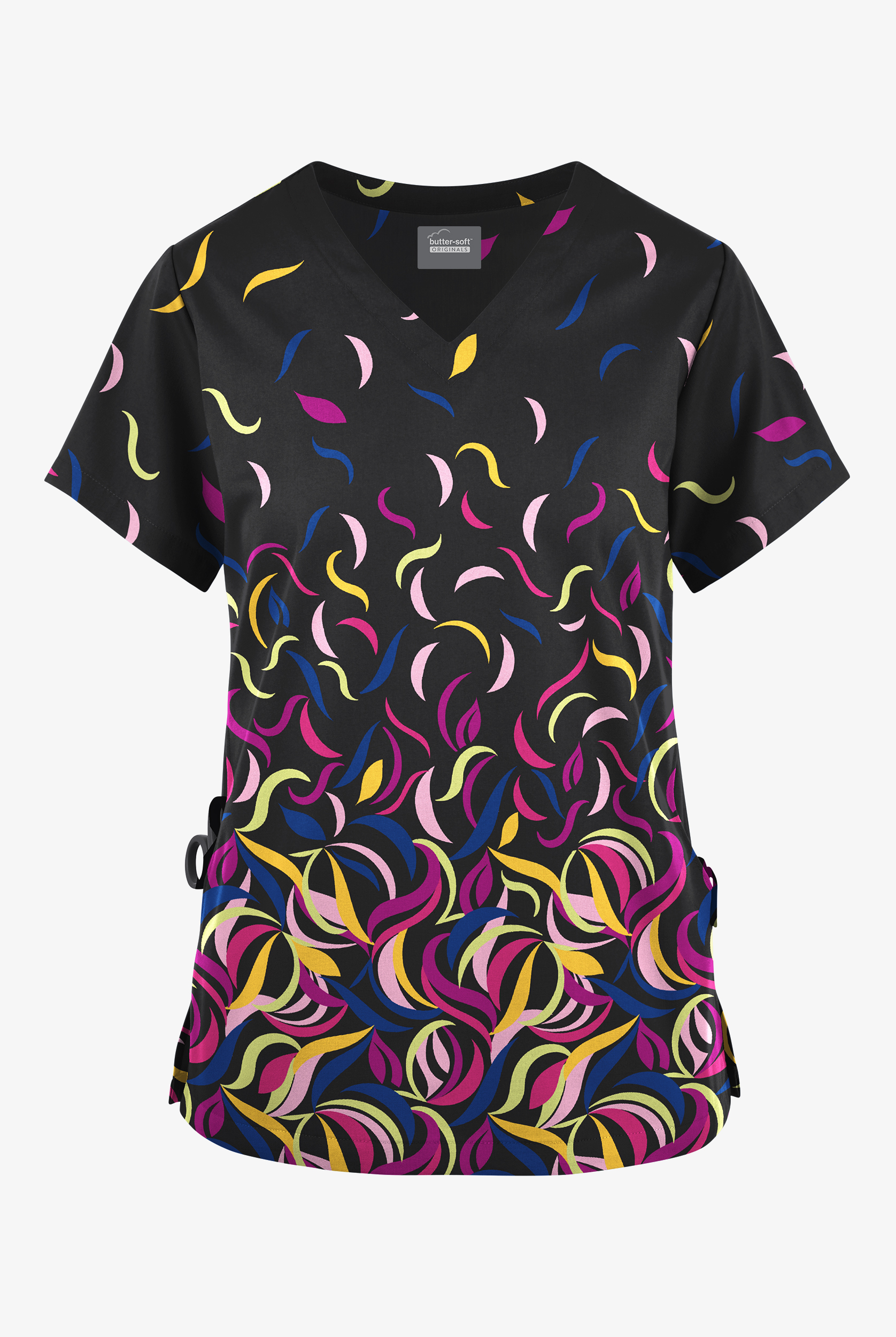 Blusa médica estampada Butter-Soft Originals Freedom Usa Navy con cuello en V para mujer