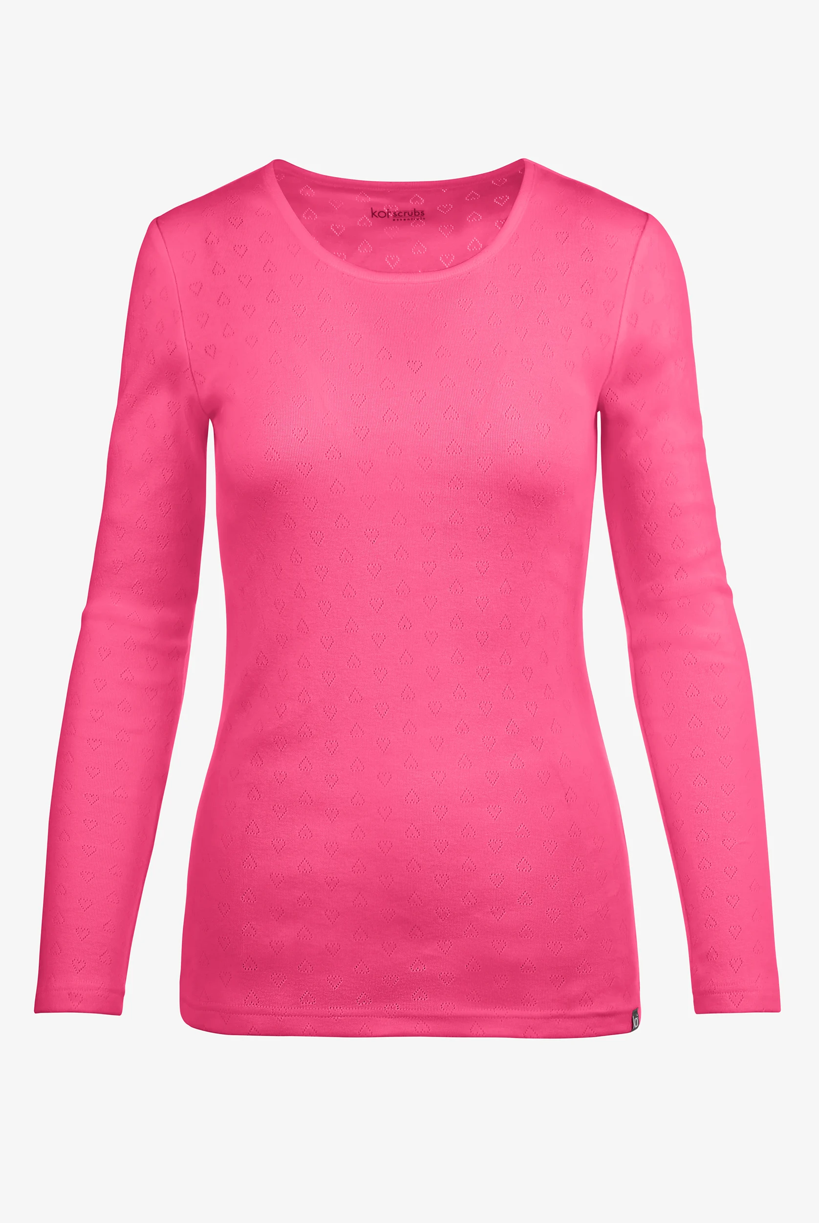 Camiseta médica koi Essentials Rohan con mangas largar y corazón de puntilla para mujer