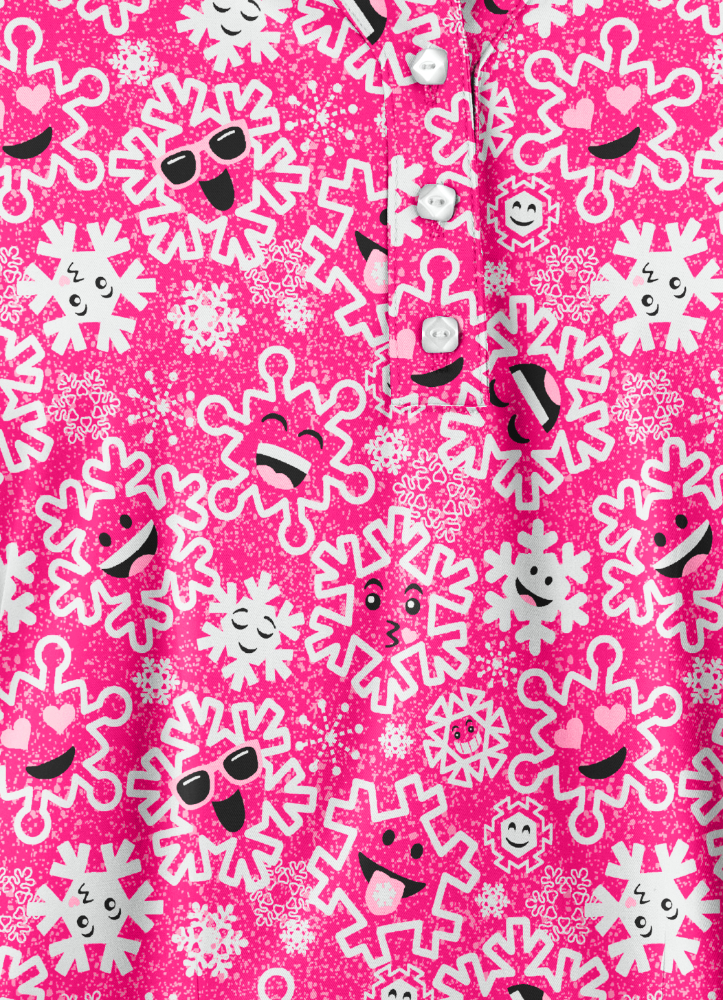 Butter-Soft Smiling Snowflakes Fuchsia Women's 2-Pocket Round Neckline Print Scrub Top