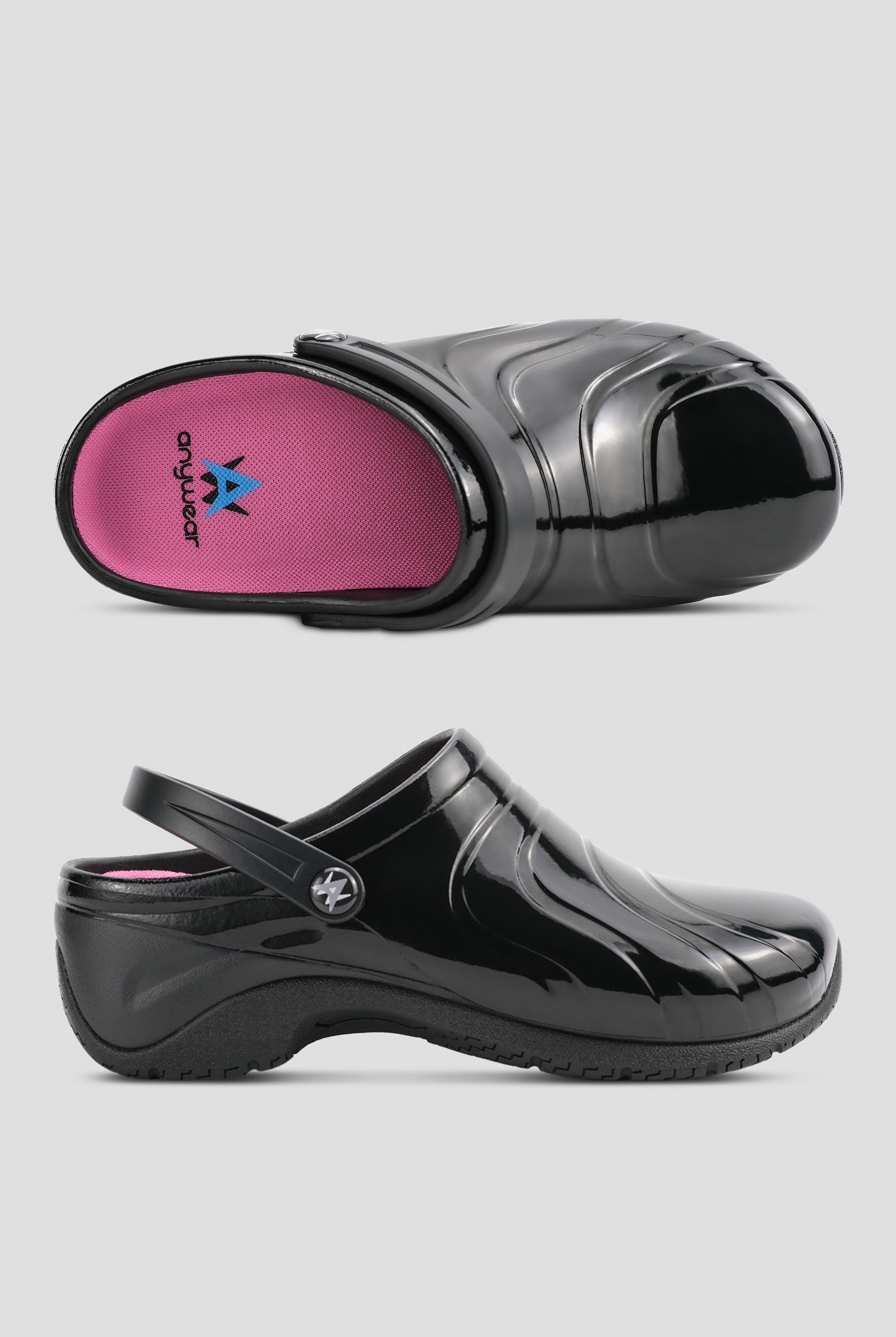 Anywear Women's Zone Sole Focus Black Patent Clogs