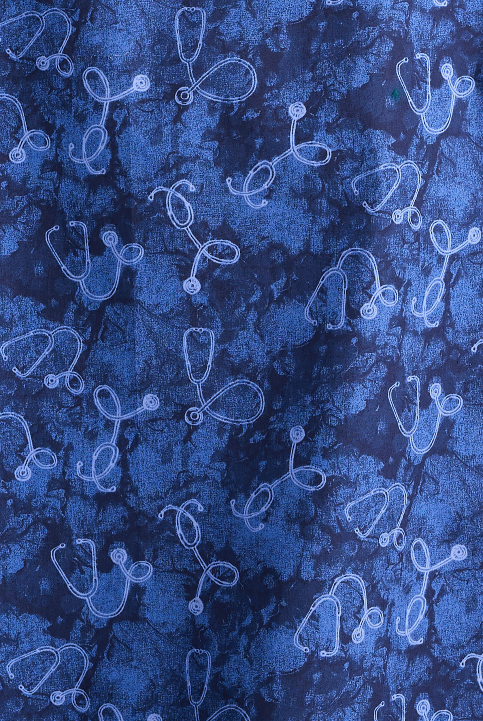 Cherokee Shibori Stethoscopes Unisex 3-Pocket STRETCH V-Neck Print Scrub Top