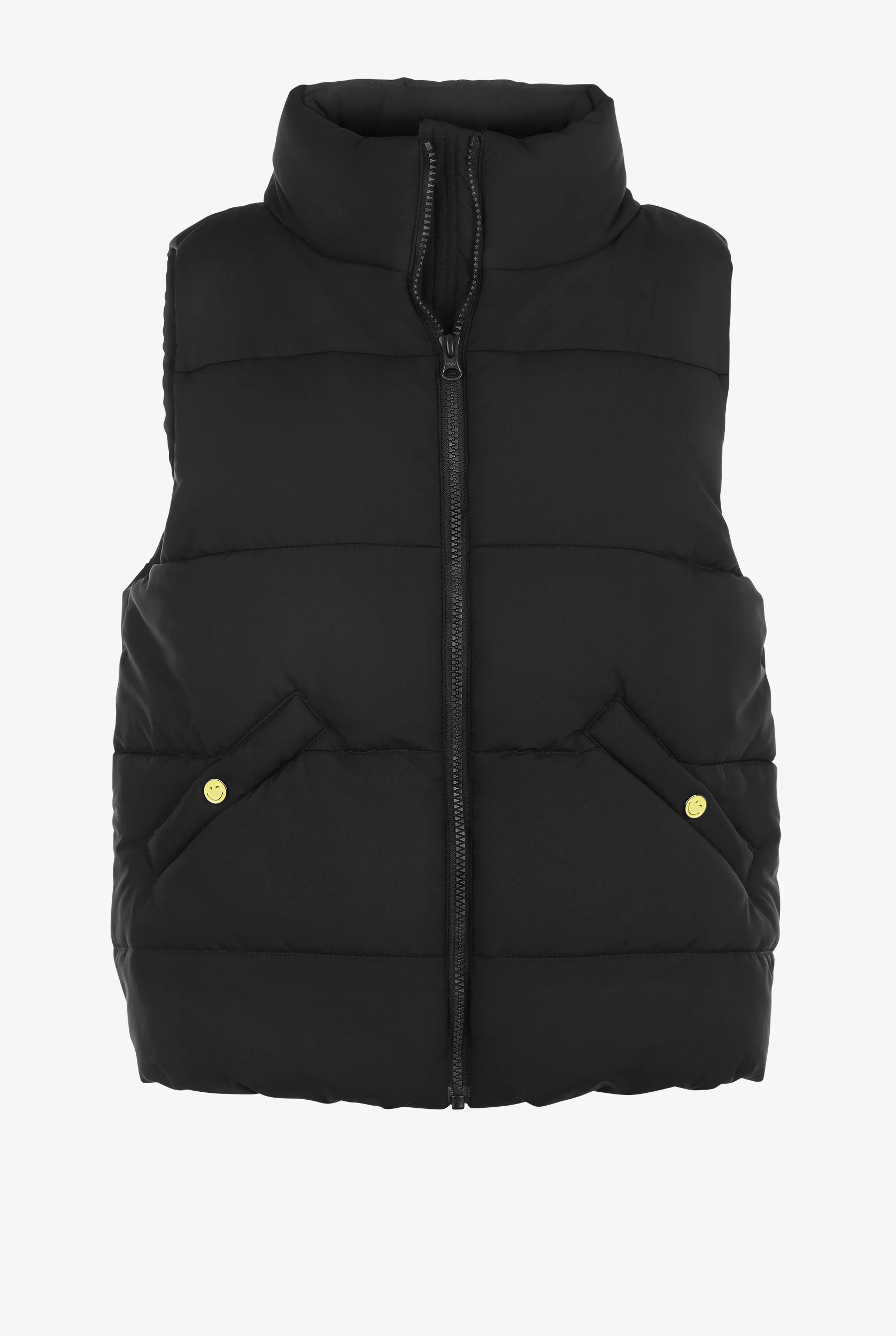 koi Smiley World Delighted Women's 2-Pocket Smiley Embroidered Zip Front Puffed Scrub Vest