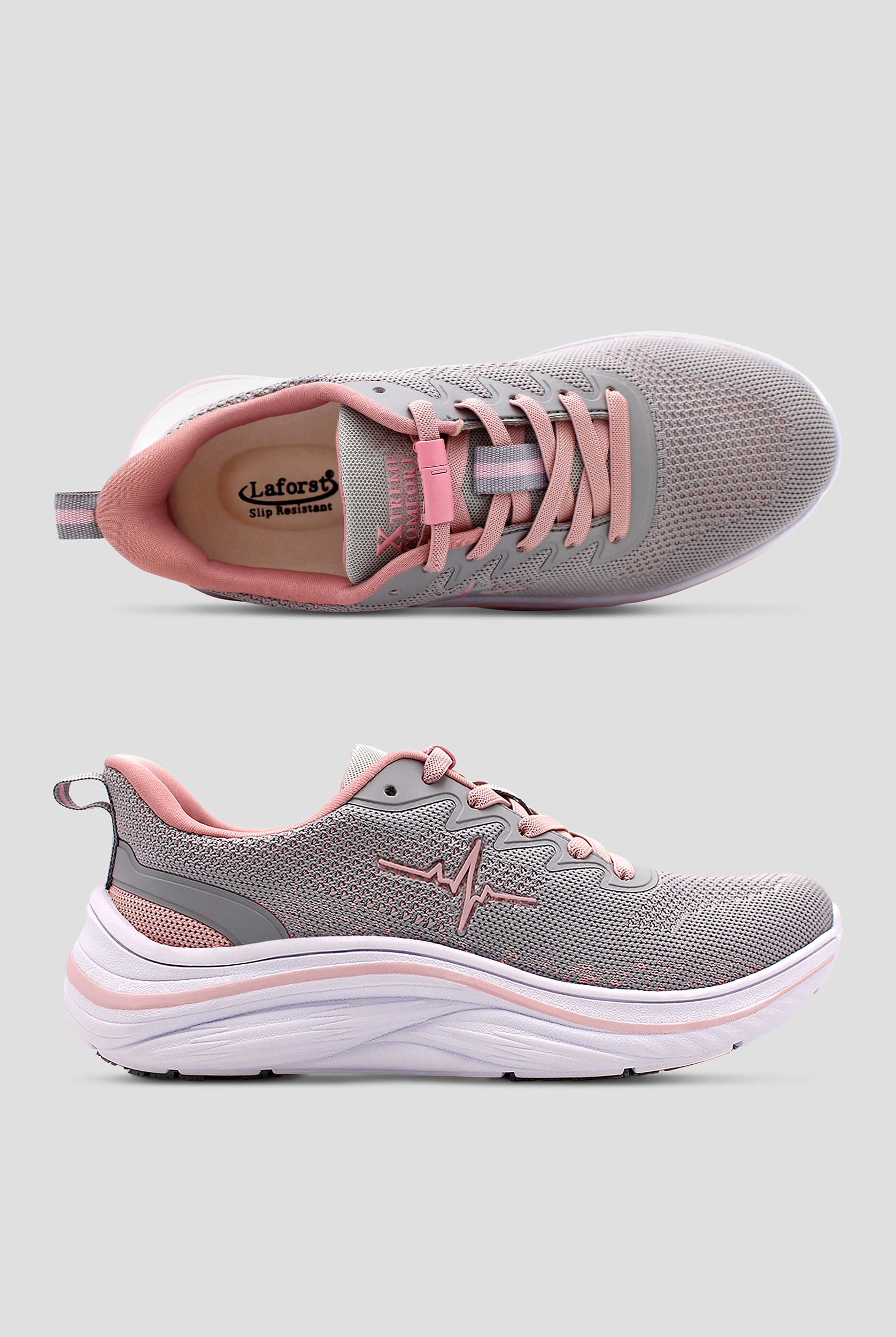 LaForst Women's Extreme Comfort Slip-Resistant Gliders Heartbeat Grey/Pink Bungee Athletic Shoes