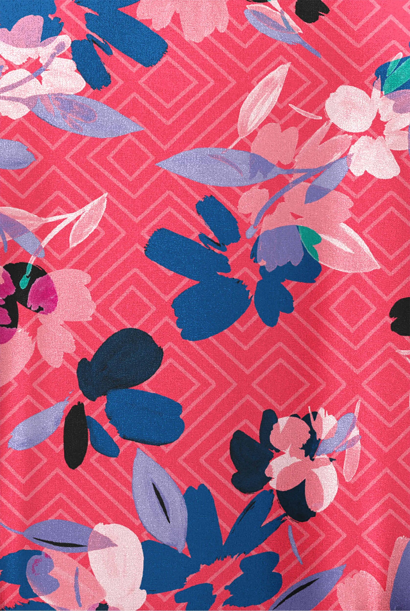 Tafford Active STRETCH Kyoto Floral Bright Watermelon Women's 4-Pocket Zip Neck Print Scrub Top