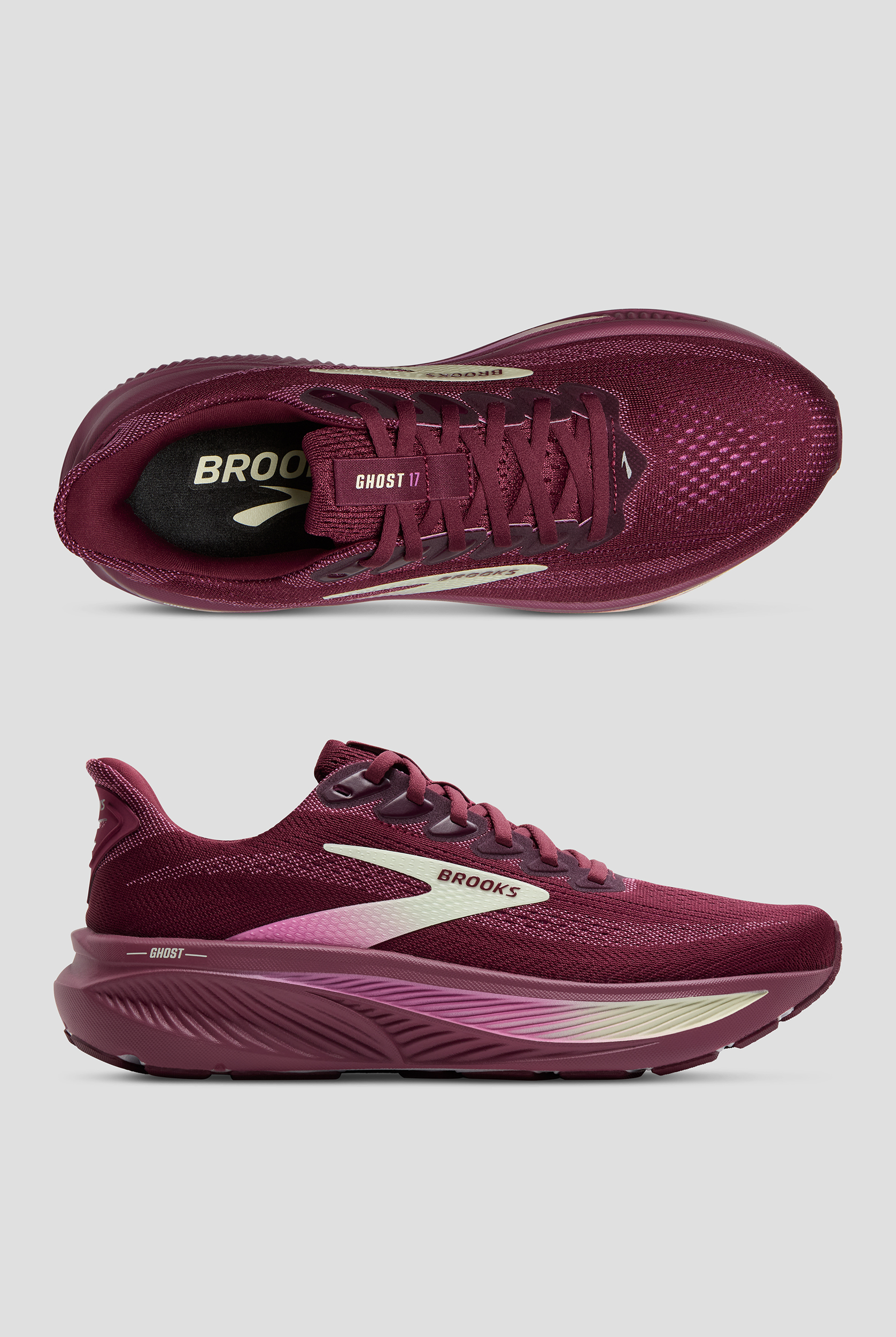Brooks Women's Ghost 17 Burgundy/Pink/Green Athletic Lace Up Shoes