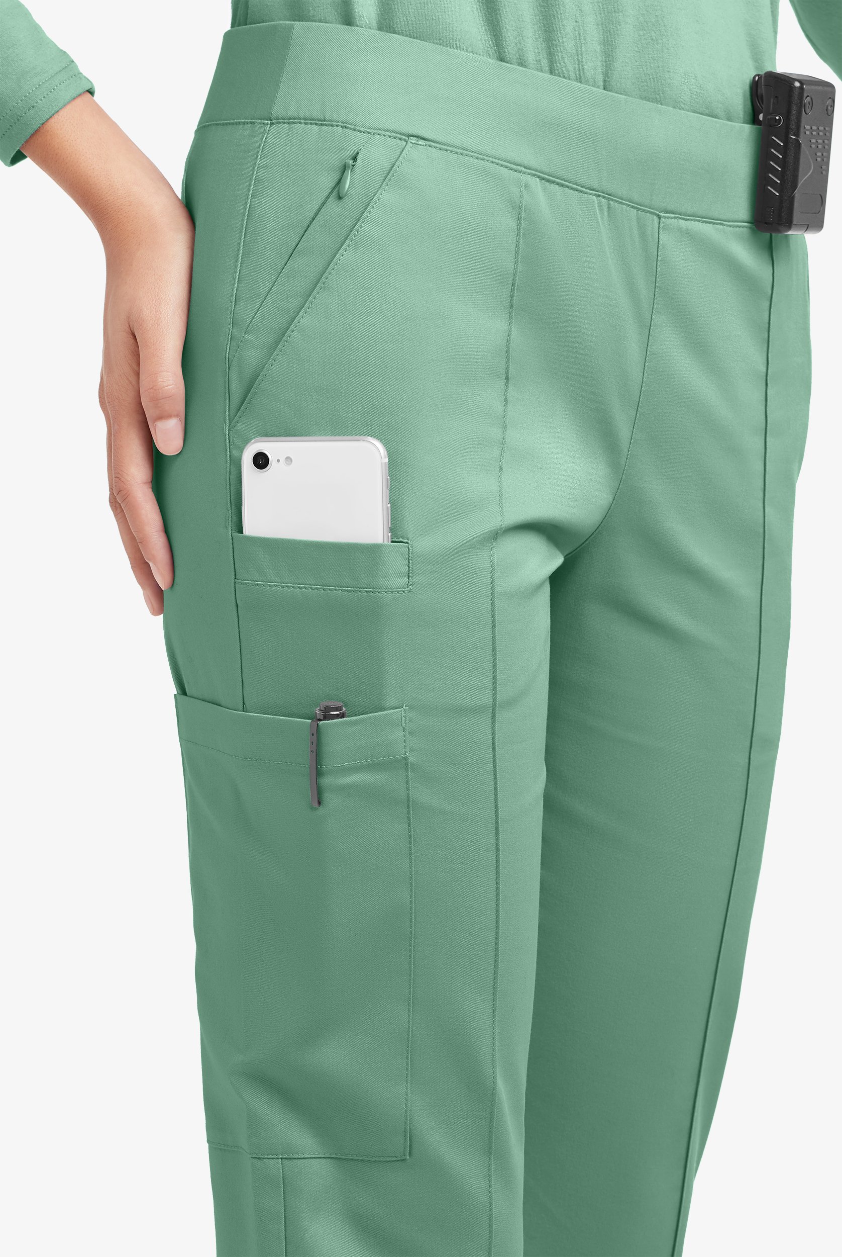 Butter-Soft STRETCH Women's 6-Pocket Pin-Tuck Crop Slim with Sport Trim Detail Scrub Pants