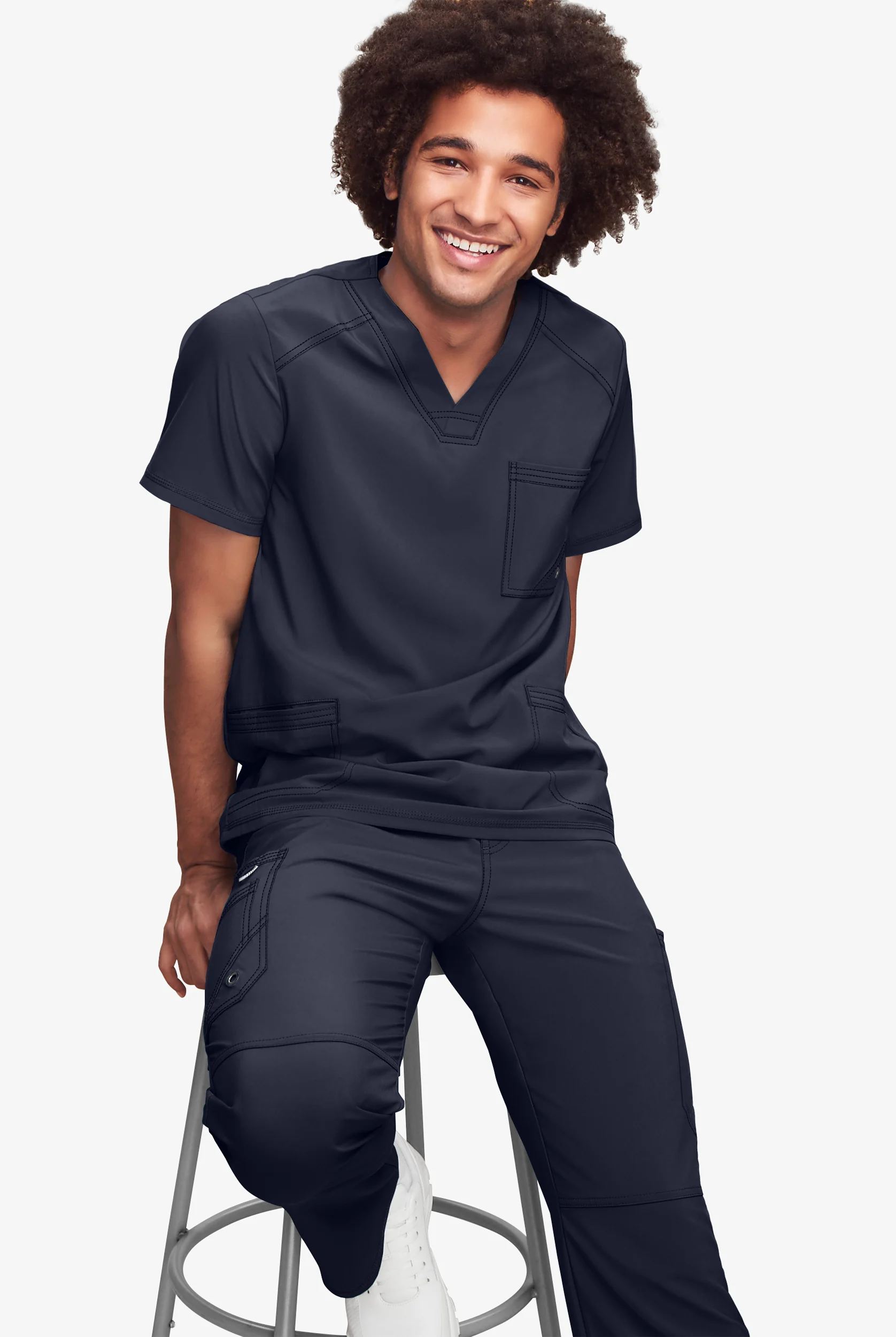 Infinity Men's 3-Pocket STRETCH Rib-Knit Side Panel Scrub Top