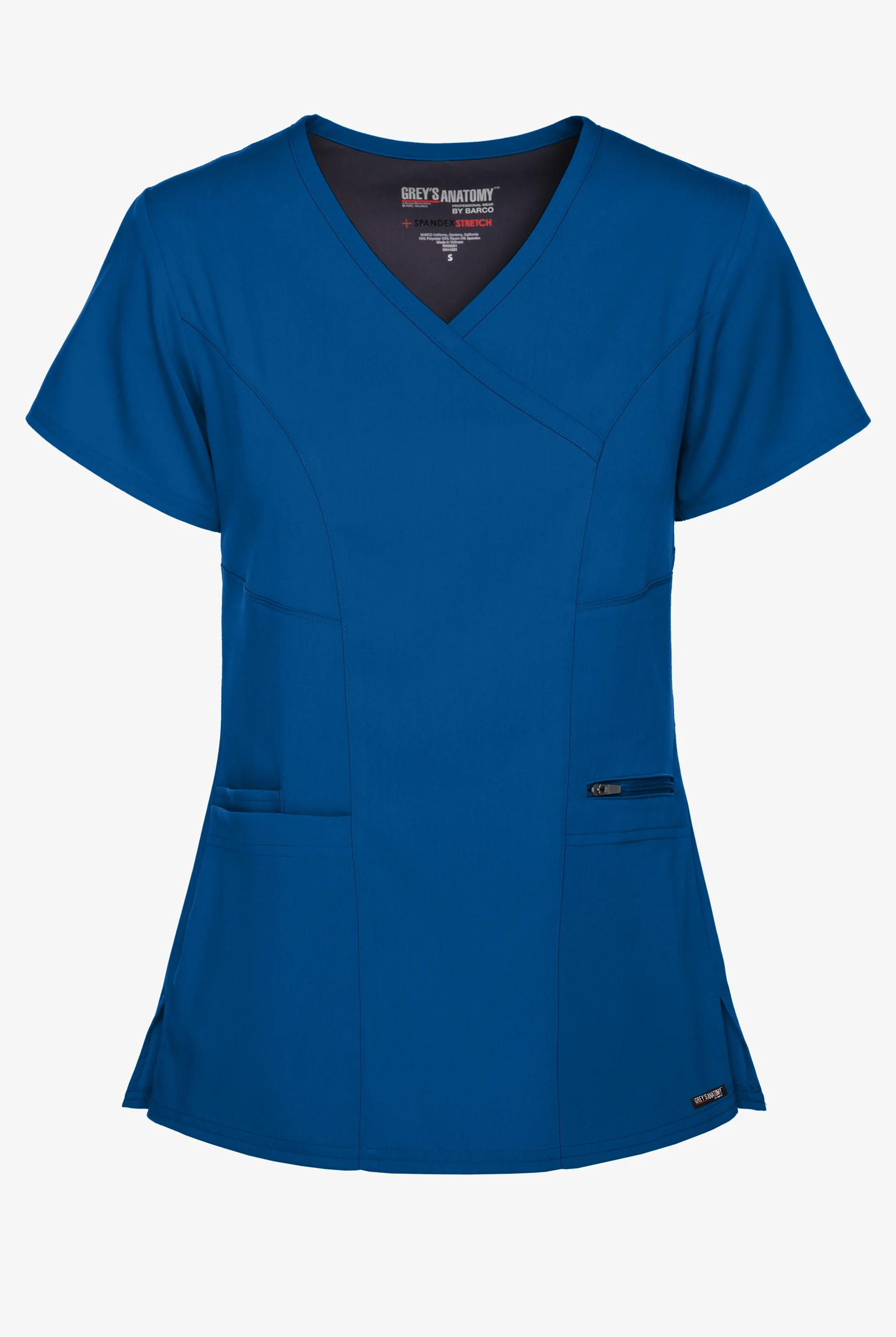 Grey's Anatomy by Barco Spandex STRETCH Kim Women's 3-Pocket Mock Wrap Scrub Top