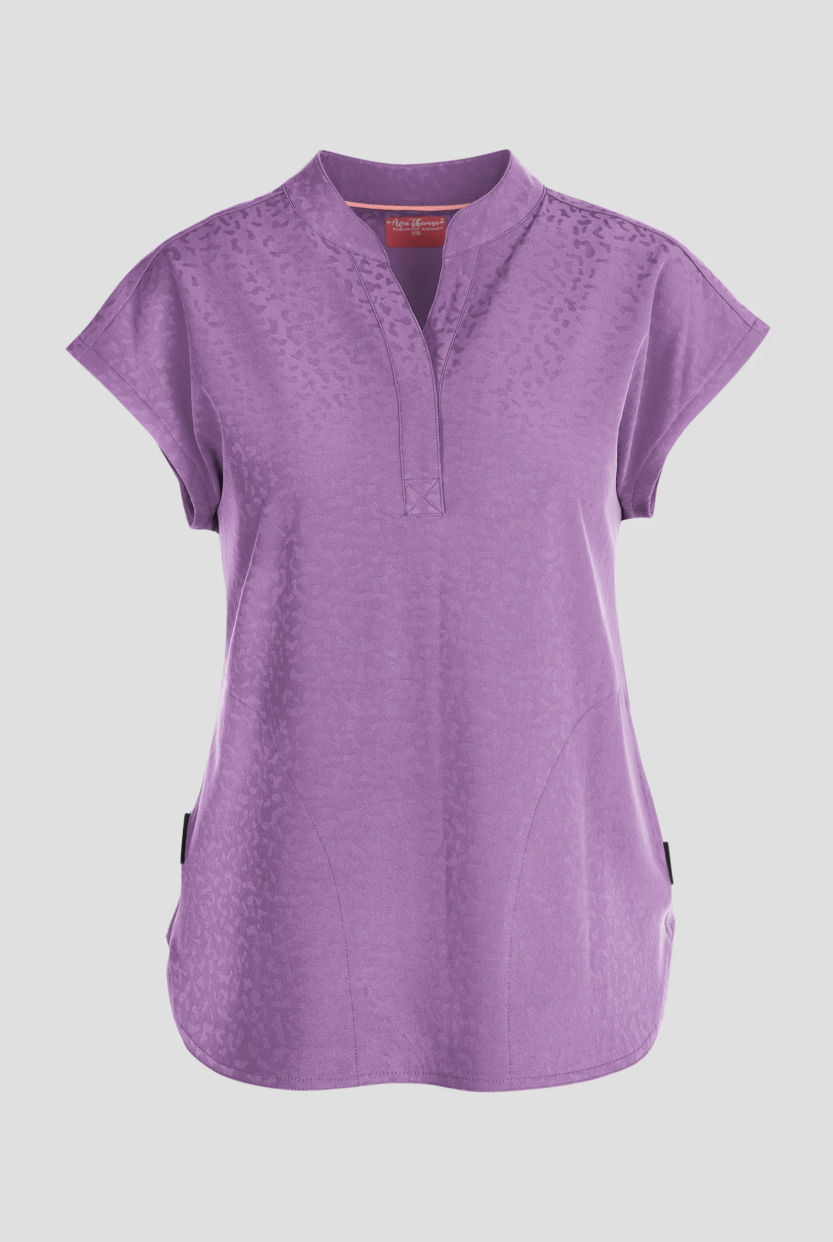 Zavate Ava Therese Cheetah Jacquard Piper Women's 2-Pocket STRETCH Dolman Sleeve Scrub Top