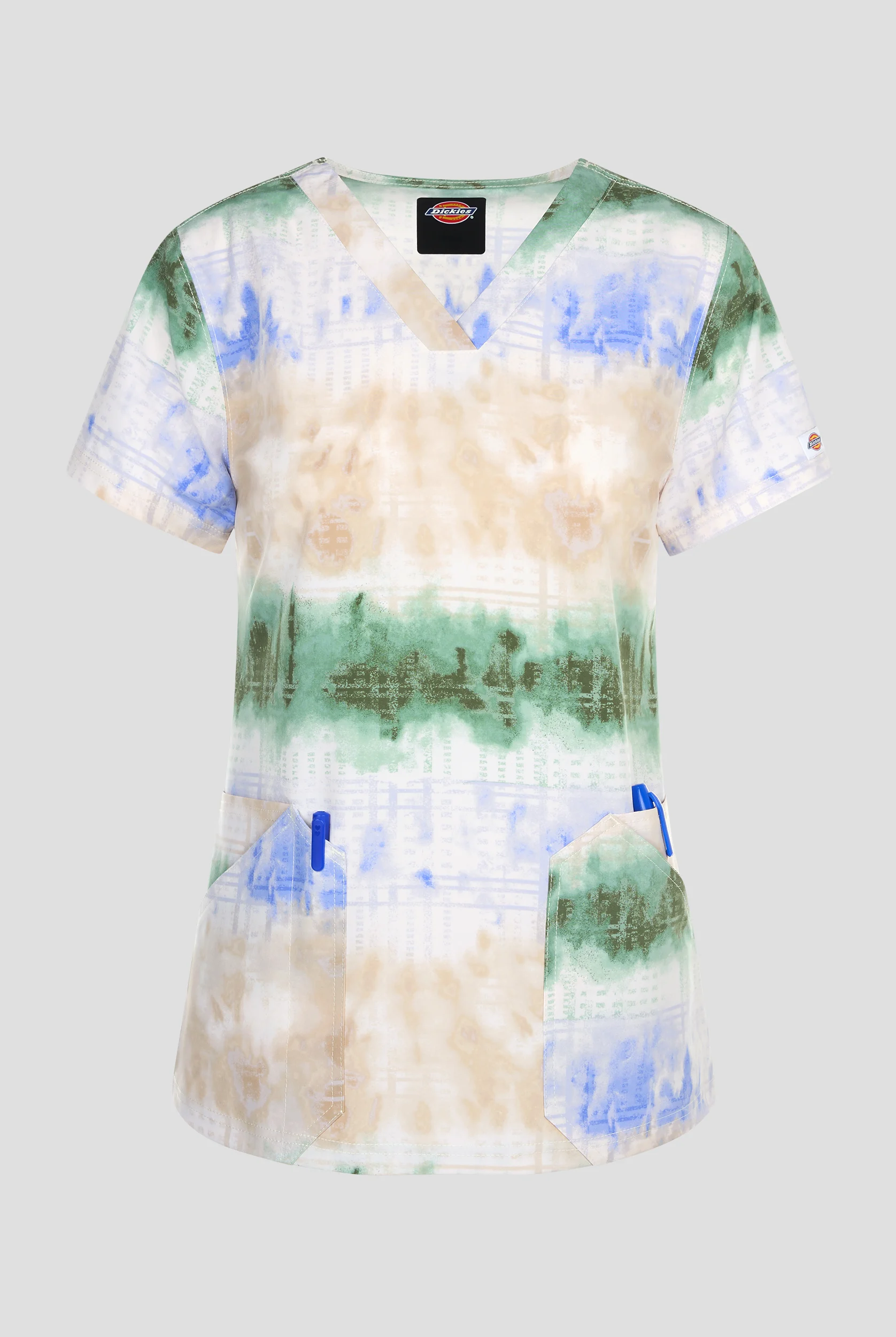 Blusa médica estampada Dickies Fading Stripes STRETCH con cuello en V y 2 bolsillos para mujer