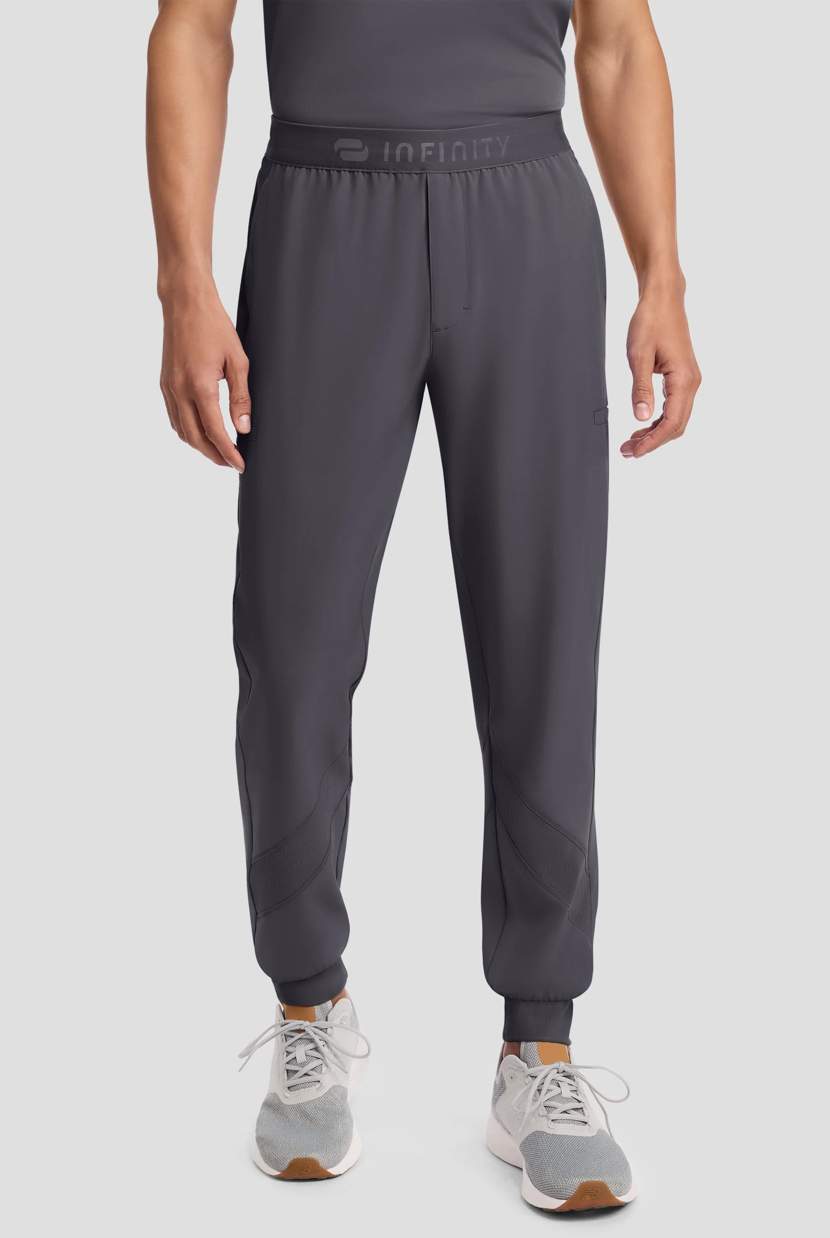 Infinity GNR8 Men's 5-Pocket STRETCH Logo Waistband Rib-Knit Trim Cargo Jogger Scrub Pant