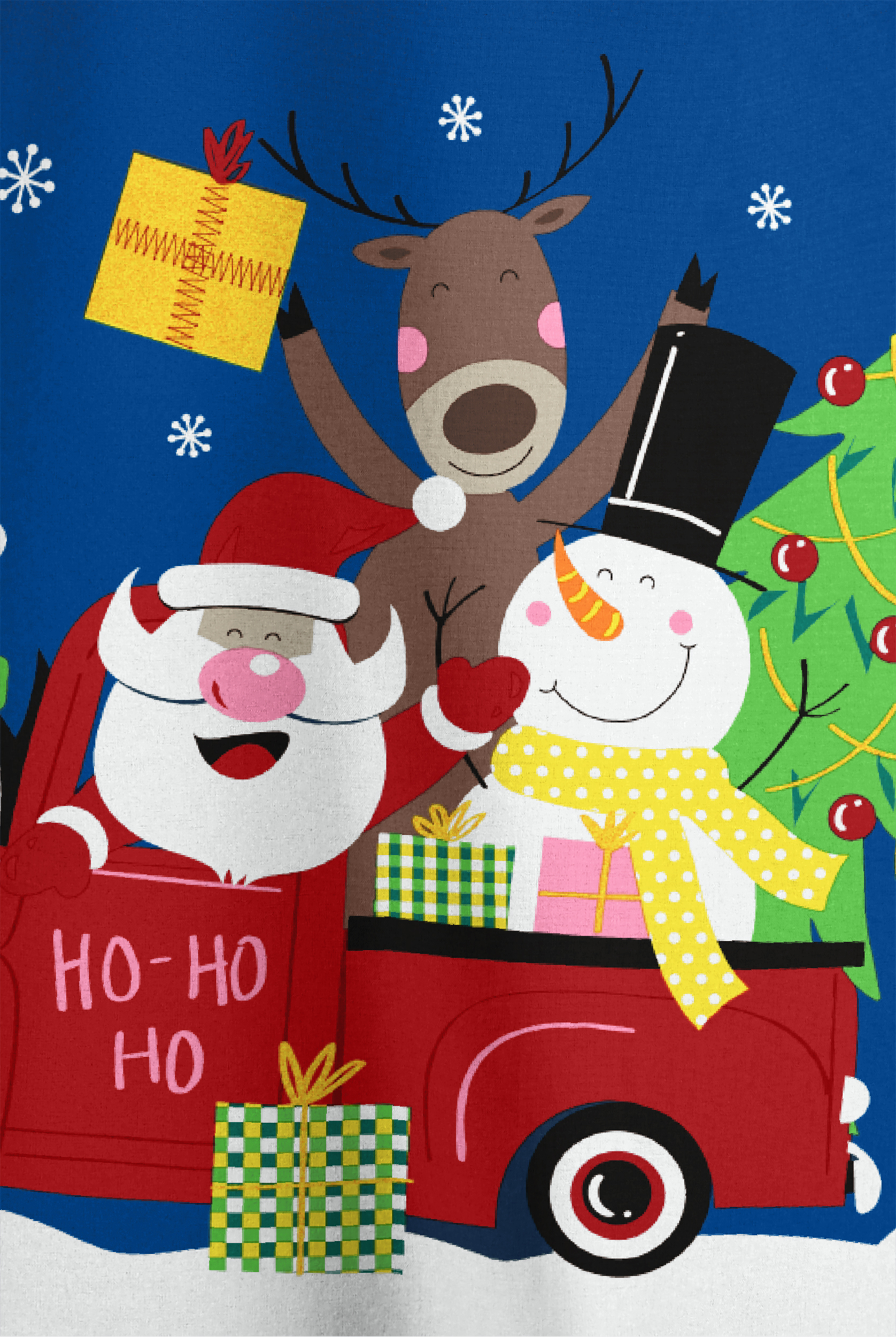 Butter-Soft Santa's Truck Royal Women's 2-Pocket Scallop Neck Print Scrub Top