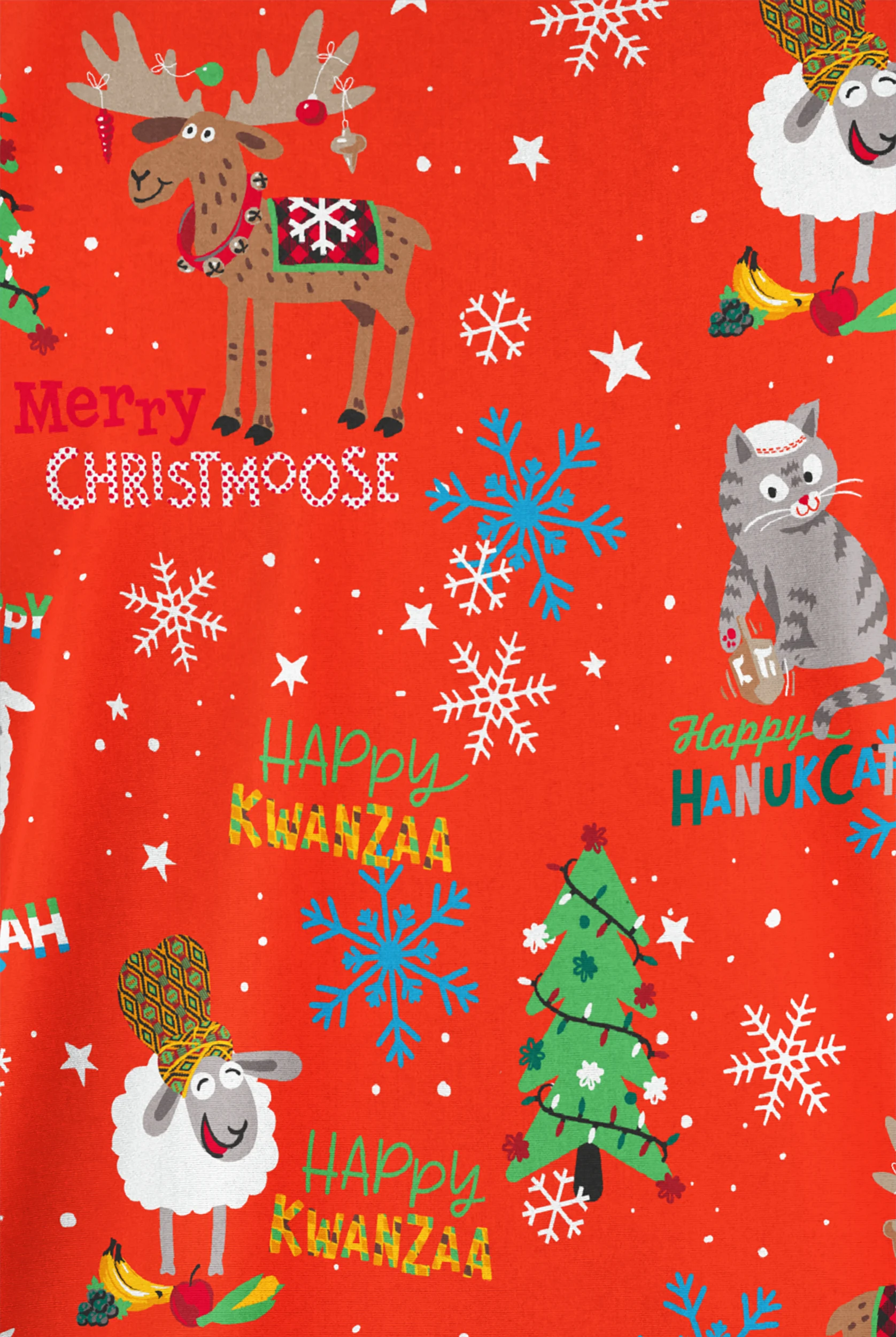 Butter-Soft Originals Christmas Hanukkah Kwanzaa 2-Pocket Classic Fit V-Neck Print Scrub Top